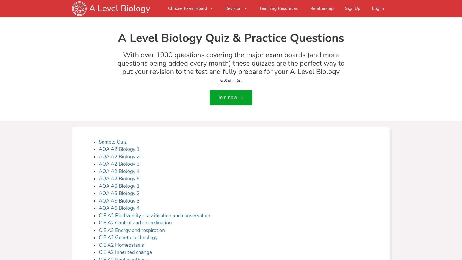 ALevelBiology.co.uk A-level Biology Quizzes