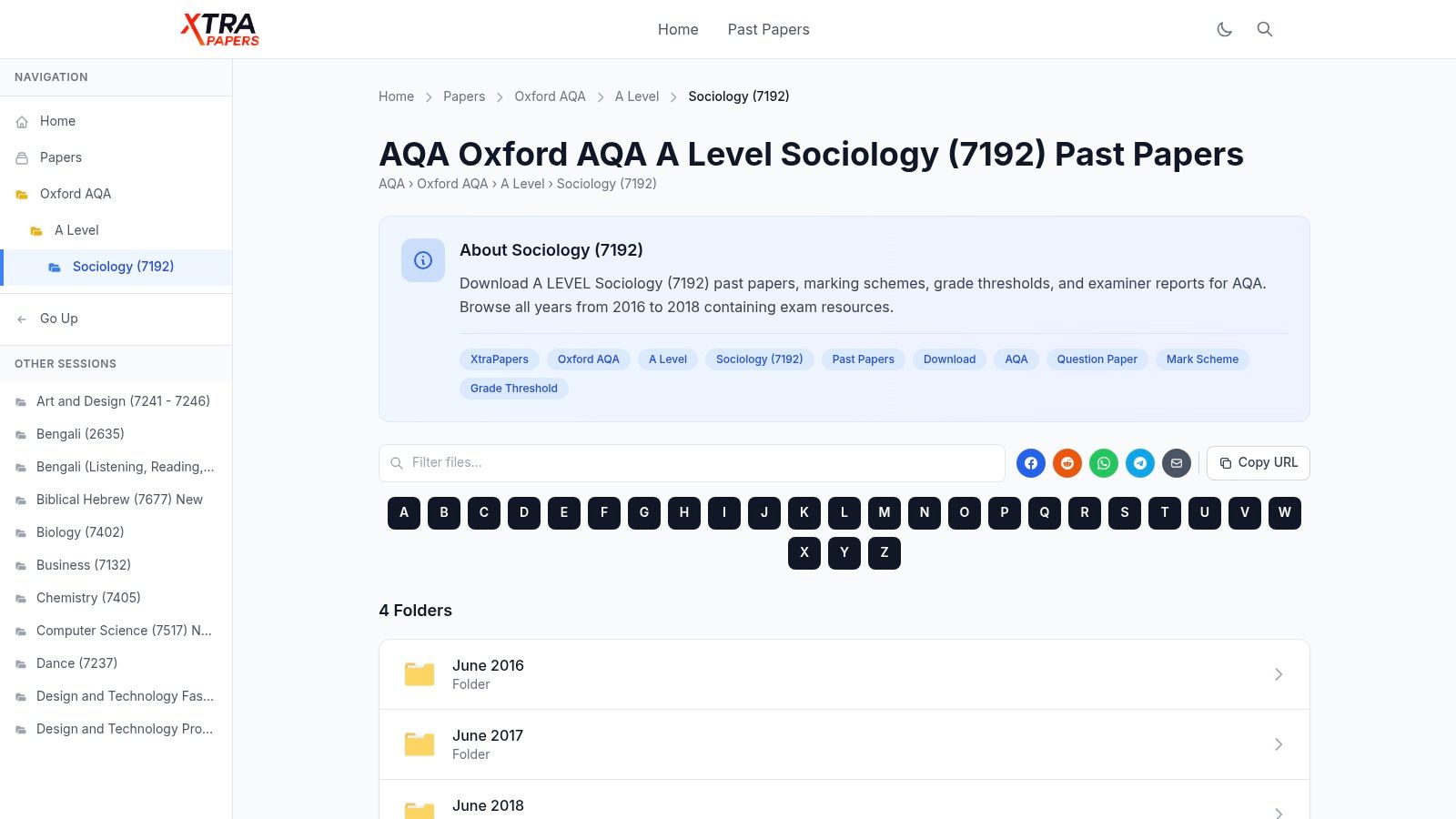 XtraPapers – AQA A Level Sociology (7192) past papers