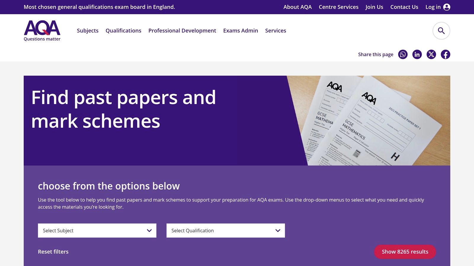AQA Past Papers and Mark Schemes Finder (official)
