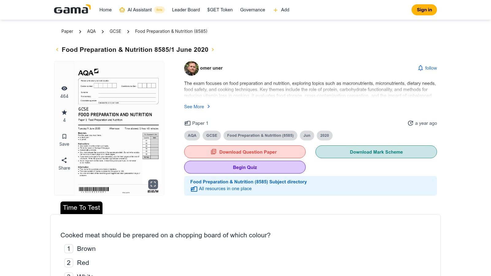 Gamatrain – AQA Food Preparation & Nutrition Papers with Quiz Mode