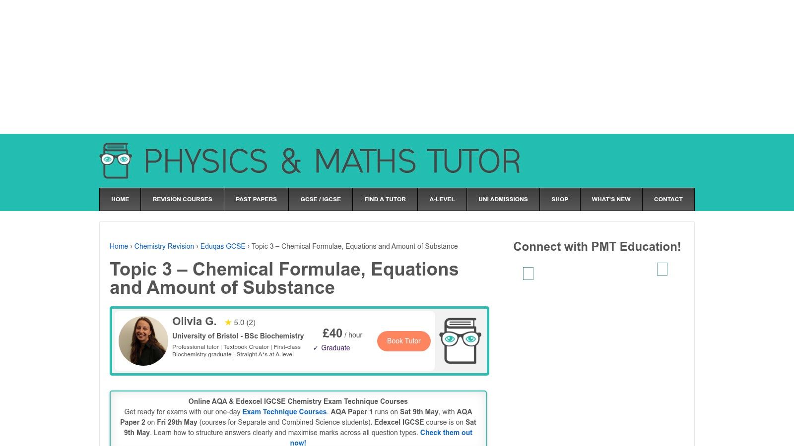 Physics & Maths Tutor (PMT) – Questions by topic and notes