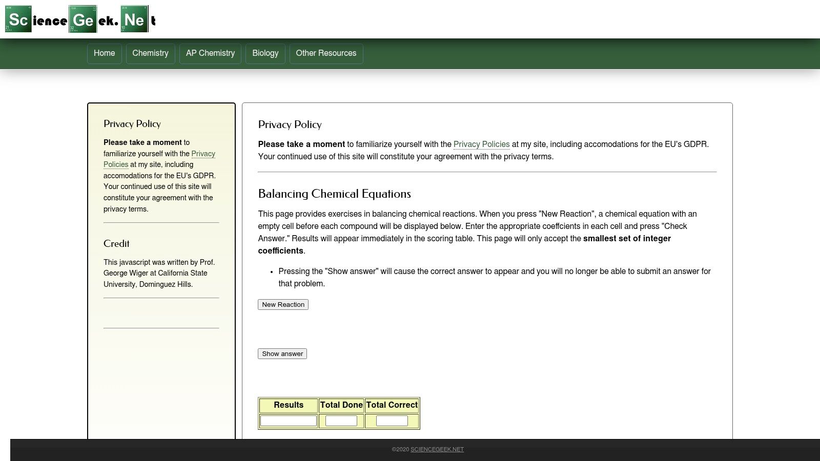 ScienceGeek.net – Interactive drills plus printable worksheets