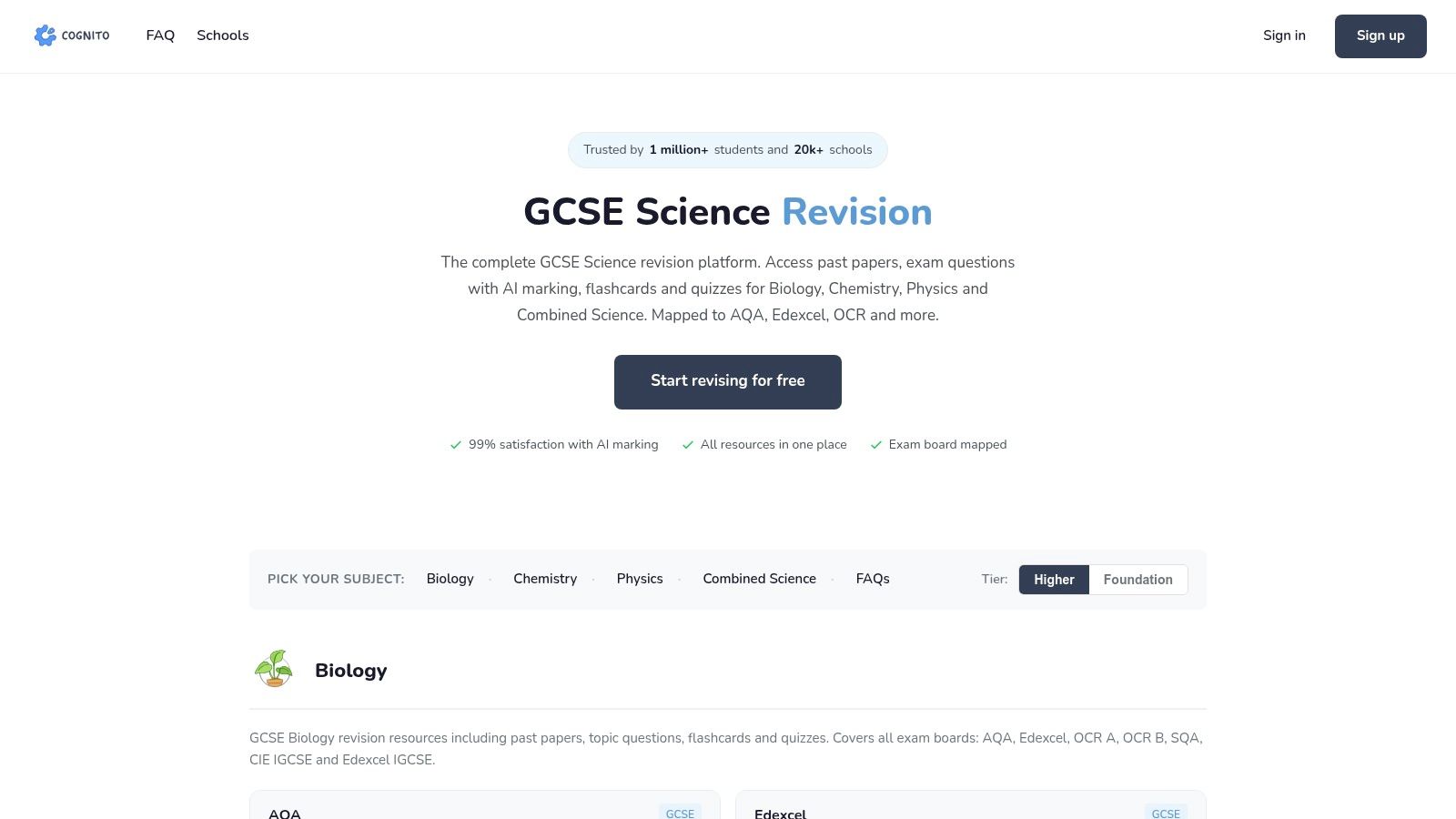 A screenshot of the Cognito interface showing a question on a biology topic.