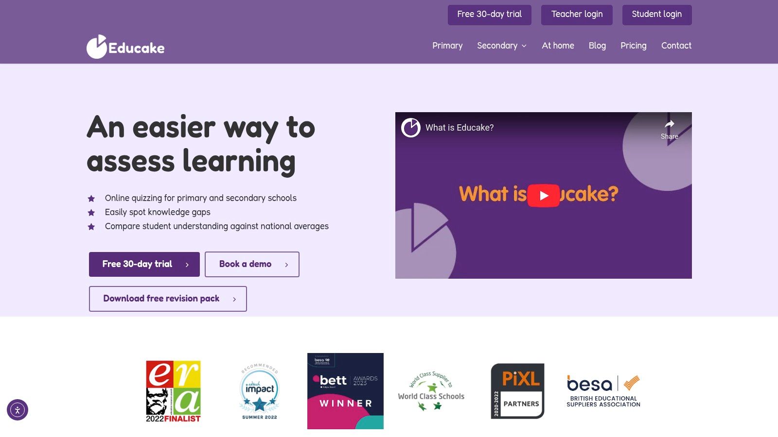 A screenshot of the Educake interface showing a quiz question.