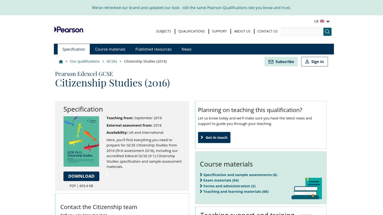 Pearson Edexcel – GCSE (9–1) Citizenship Studies (2016) Course Materials