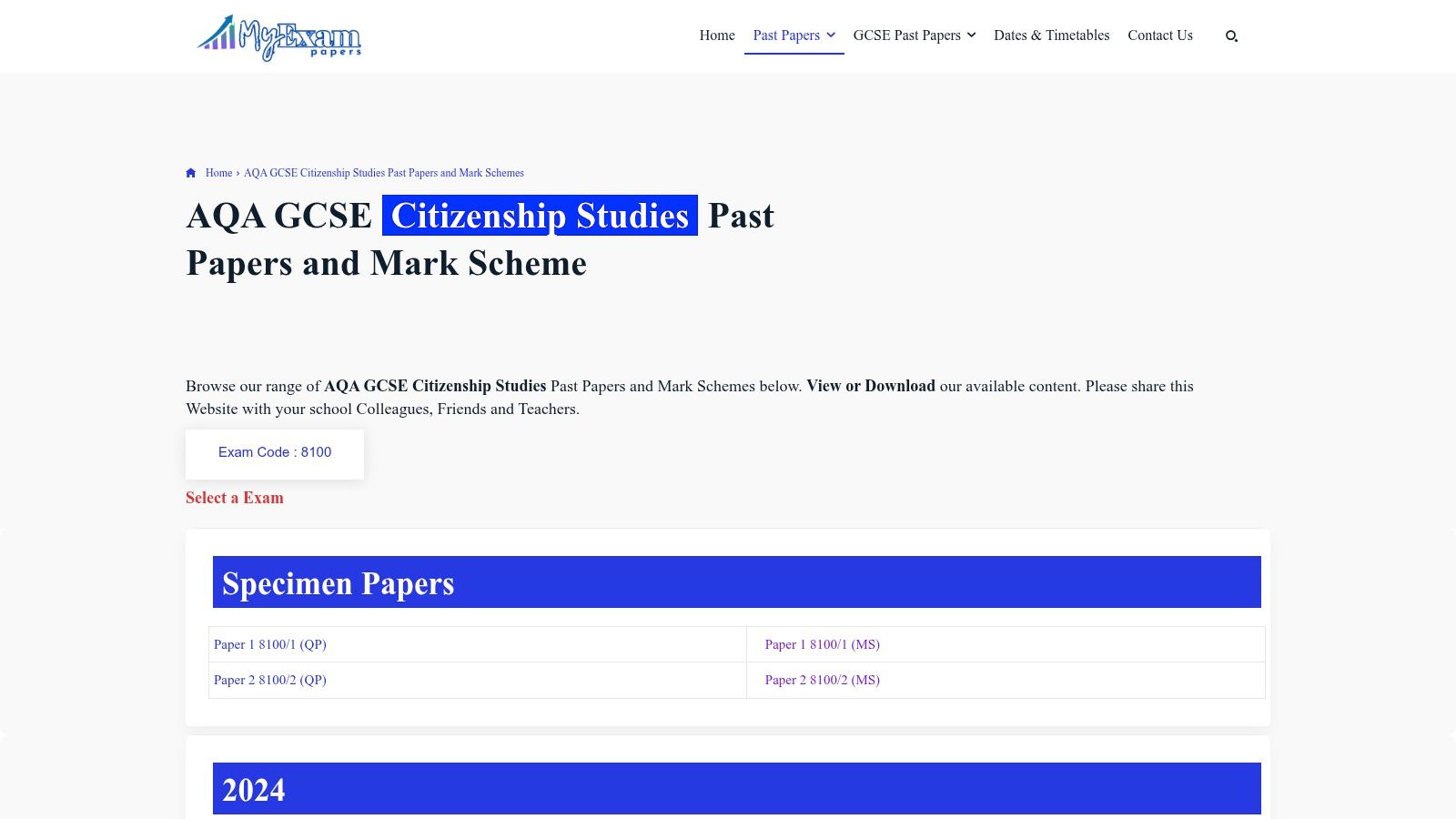 MyExamPapers.uk – GCSE Citizenship Studies Collections (AQA and Edexcel)