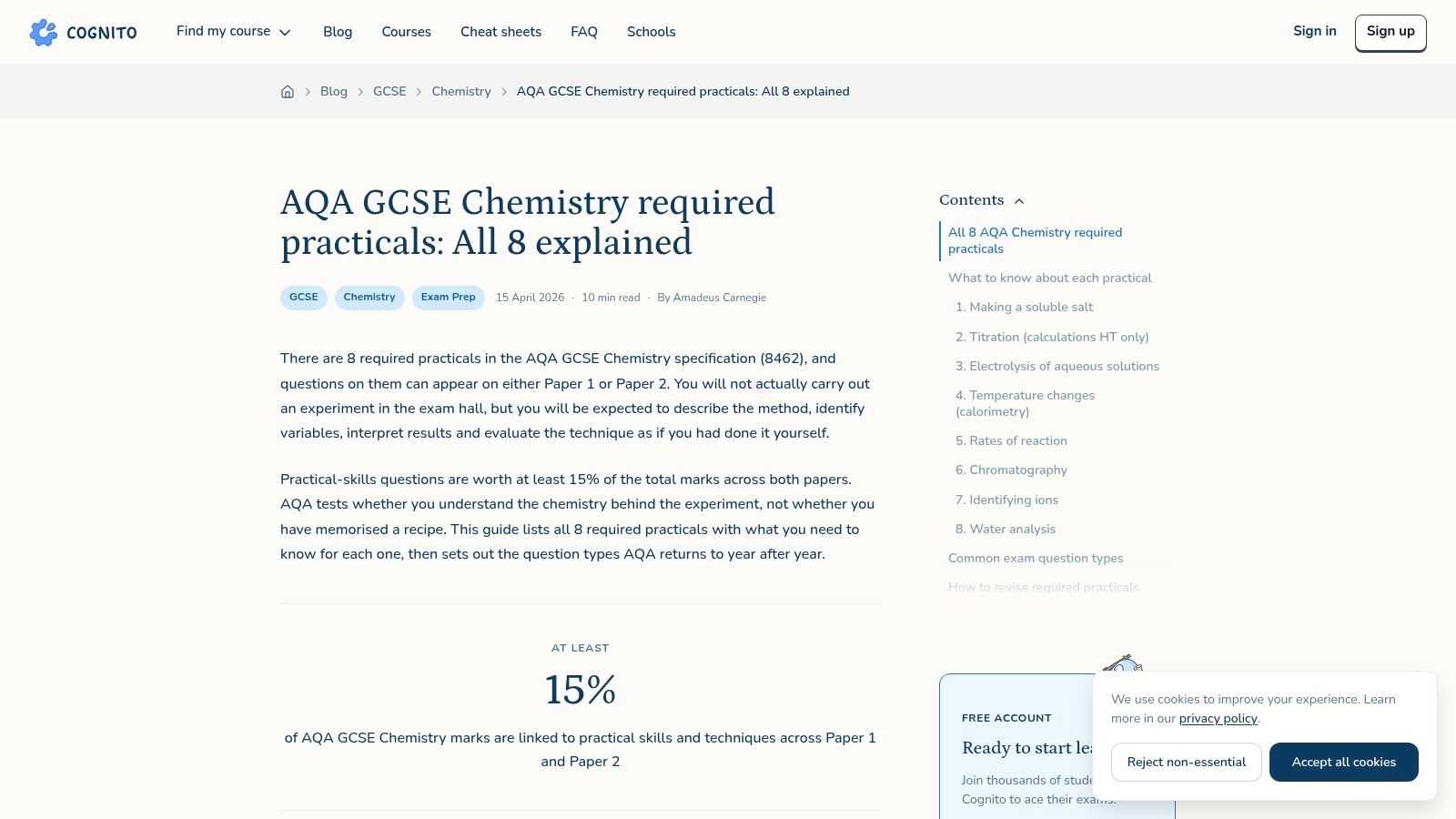 Cognito – “AQA GCSE Chemistry required practicals: All 8 explained”