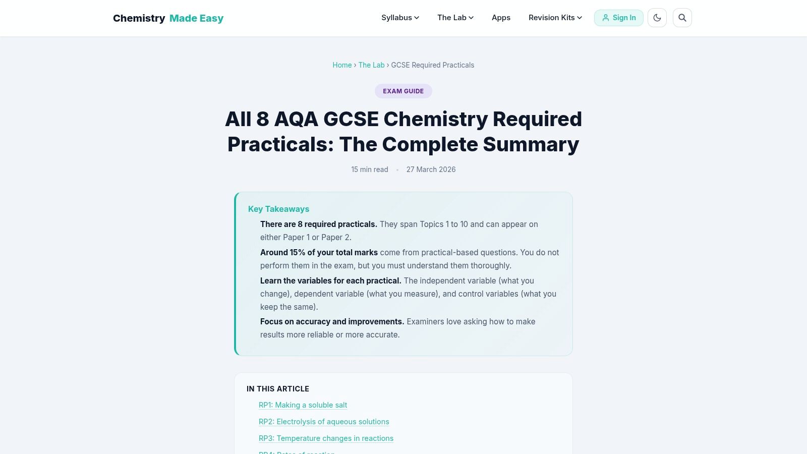 Chemistry Made Easy – The Lab: “All 8 GCSE Chemistry Required Practicals”