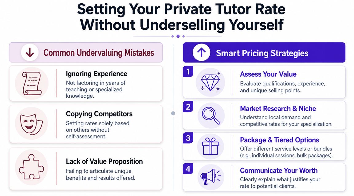 An infographic showing common mistakes when setting private tutor rates and smart strategies for fair pricing.