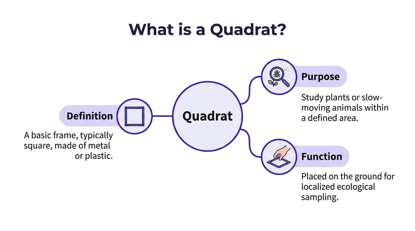 A diagram defining what a quadrat is, explaining its purpose and function in ecological sampling.
