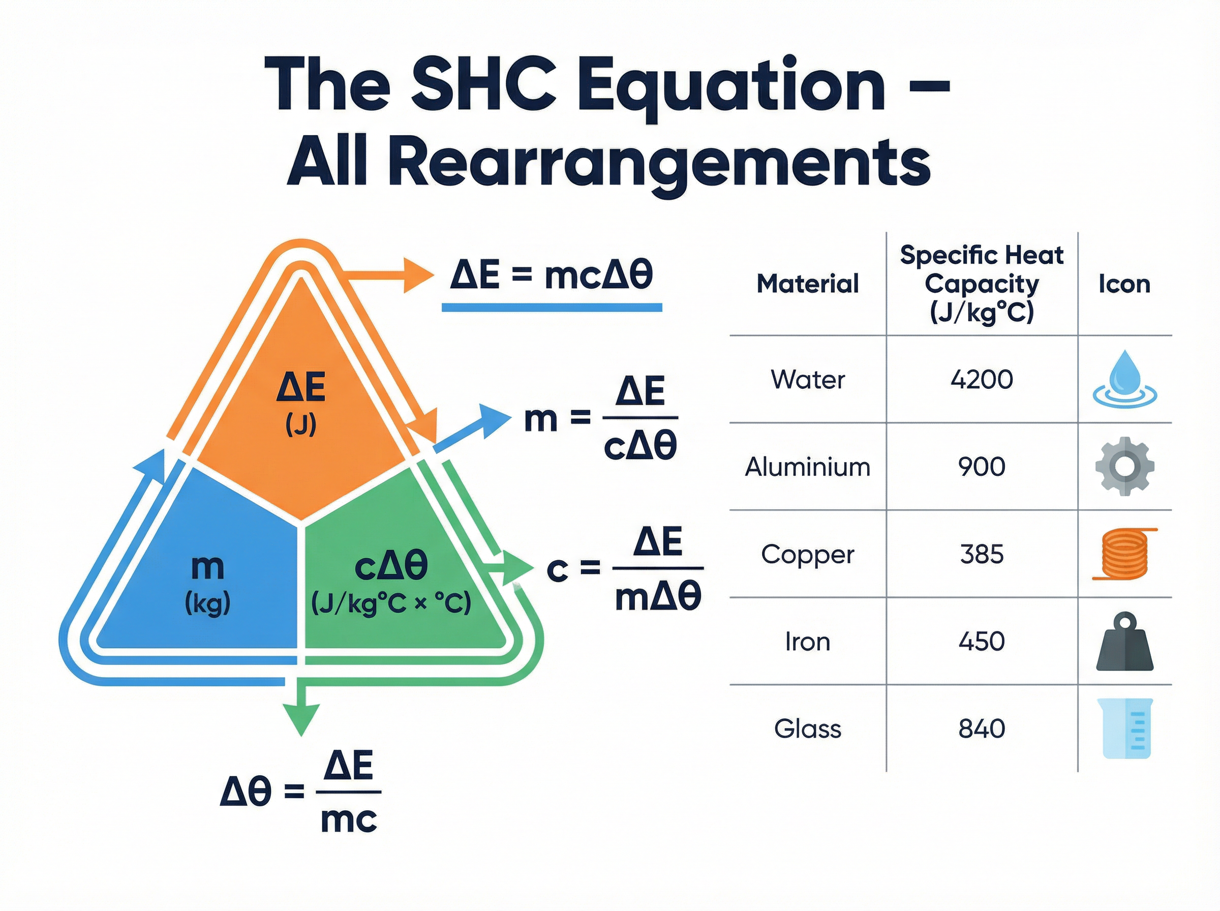 The Specific Heat Capacity Equation and Rearrangements
