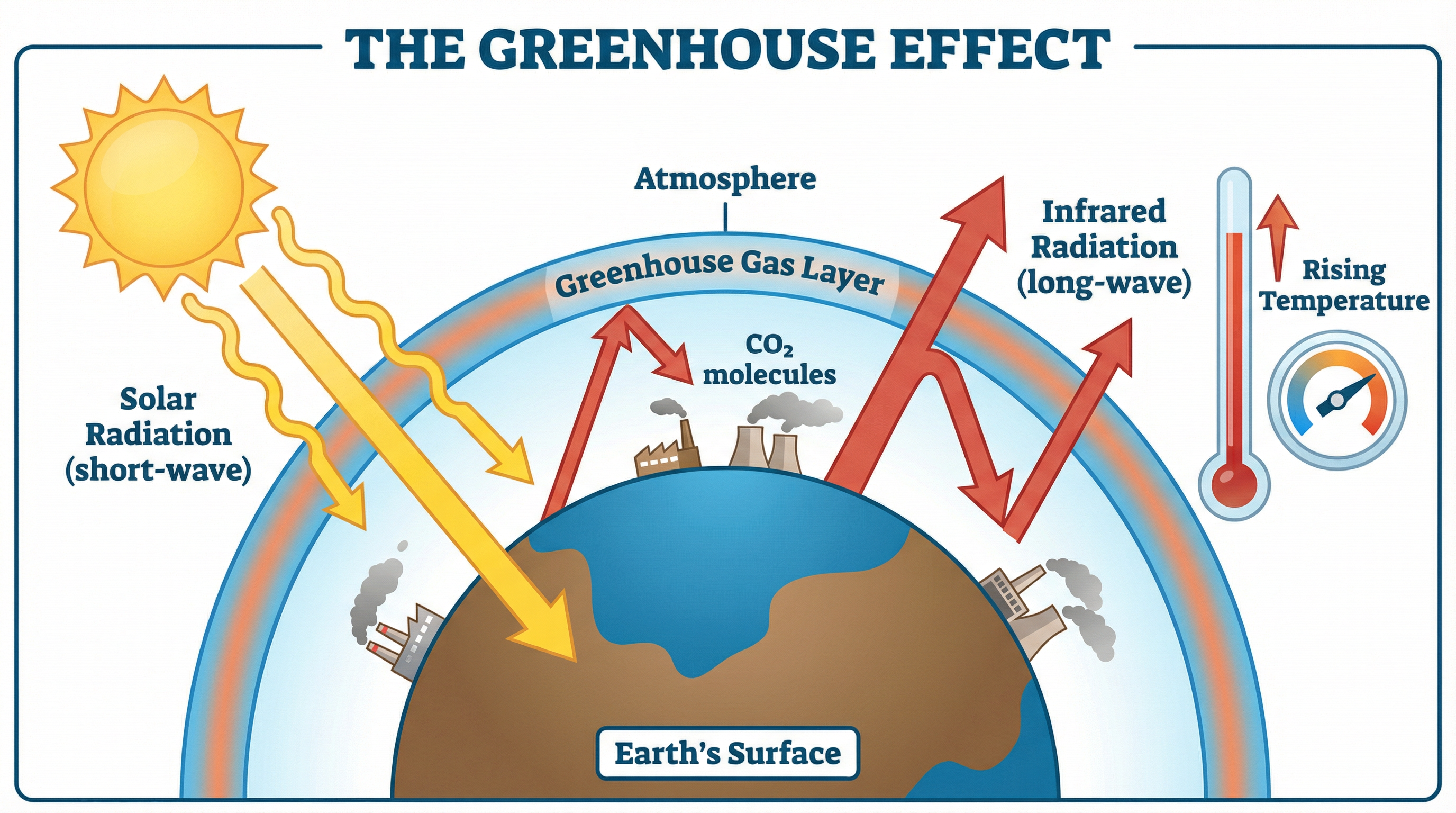 The Greenhouse Effect: How CO₂ from fossil fuel combustion traps infrared radiation and drives global warming