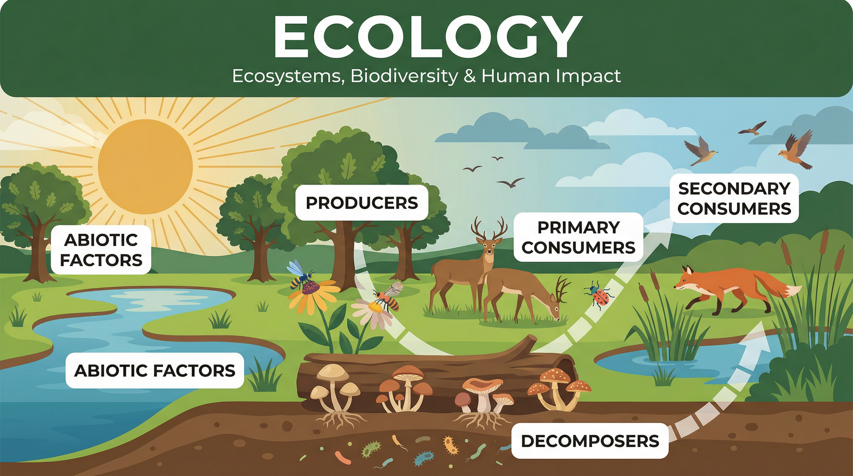 Header image for Ecology: Ecosystems, Biodiversity & Human Impact