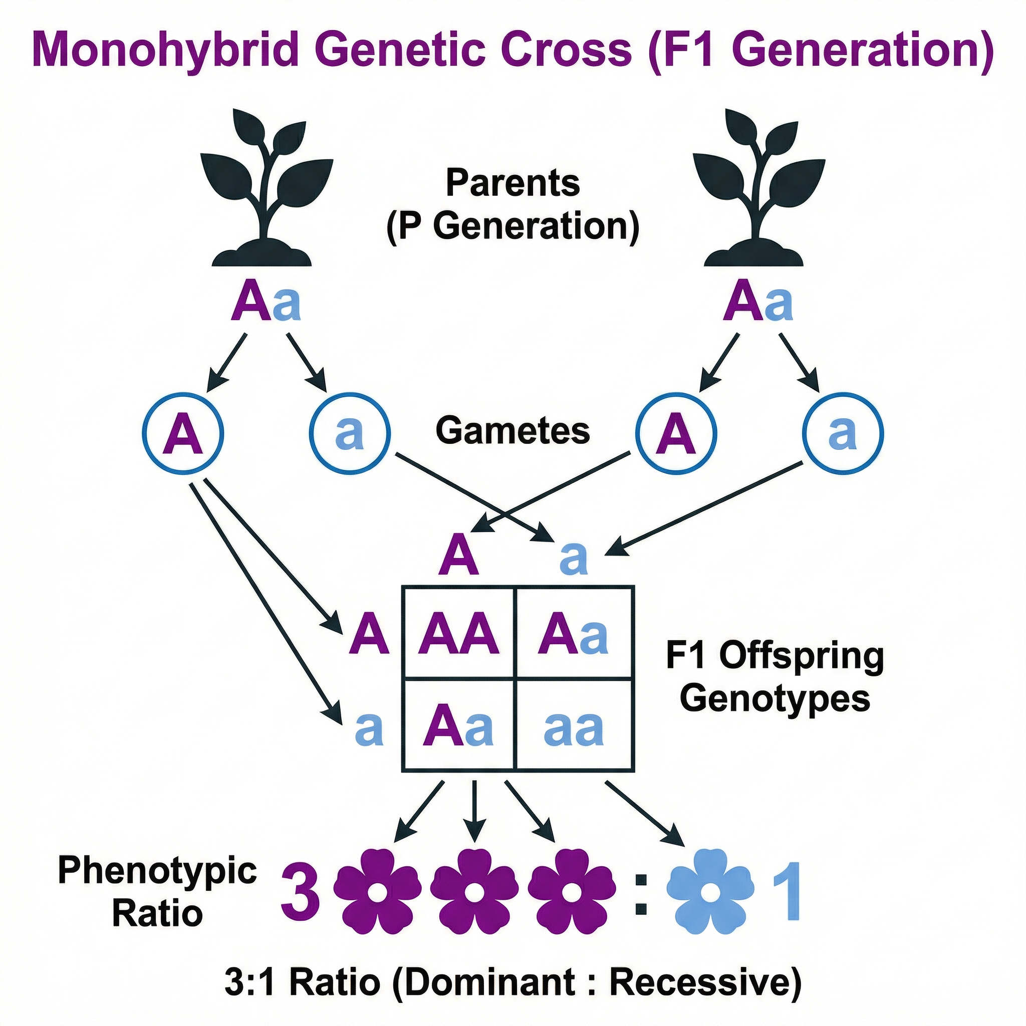 A monohybrid cross between two heterozygous individuals.
