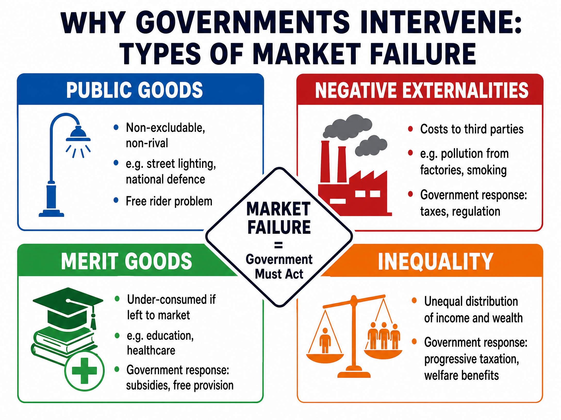 Types of Market Failure requiring intervention