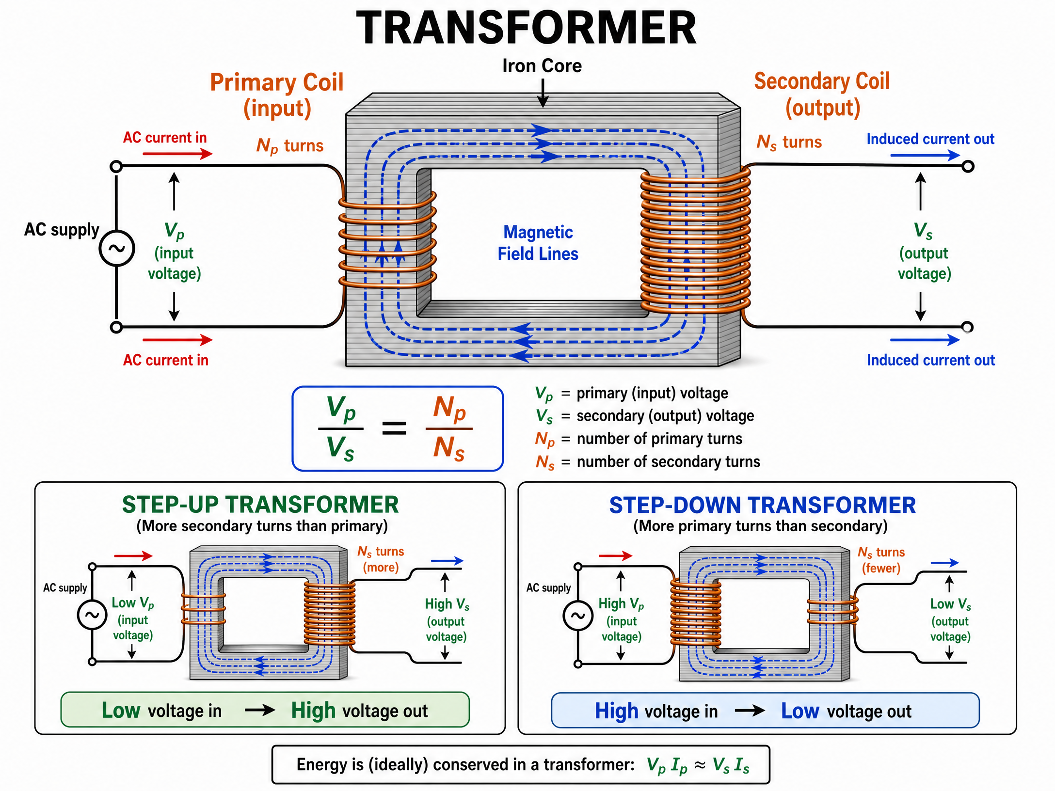 Structure of a step-up and step-down transformer