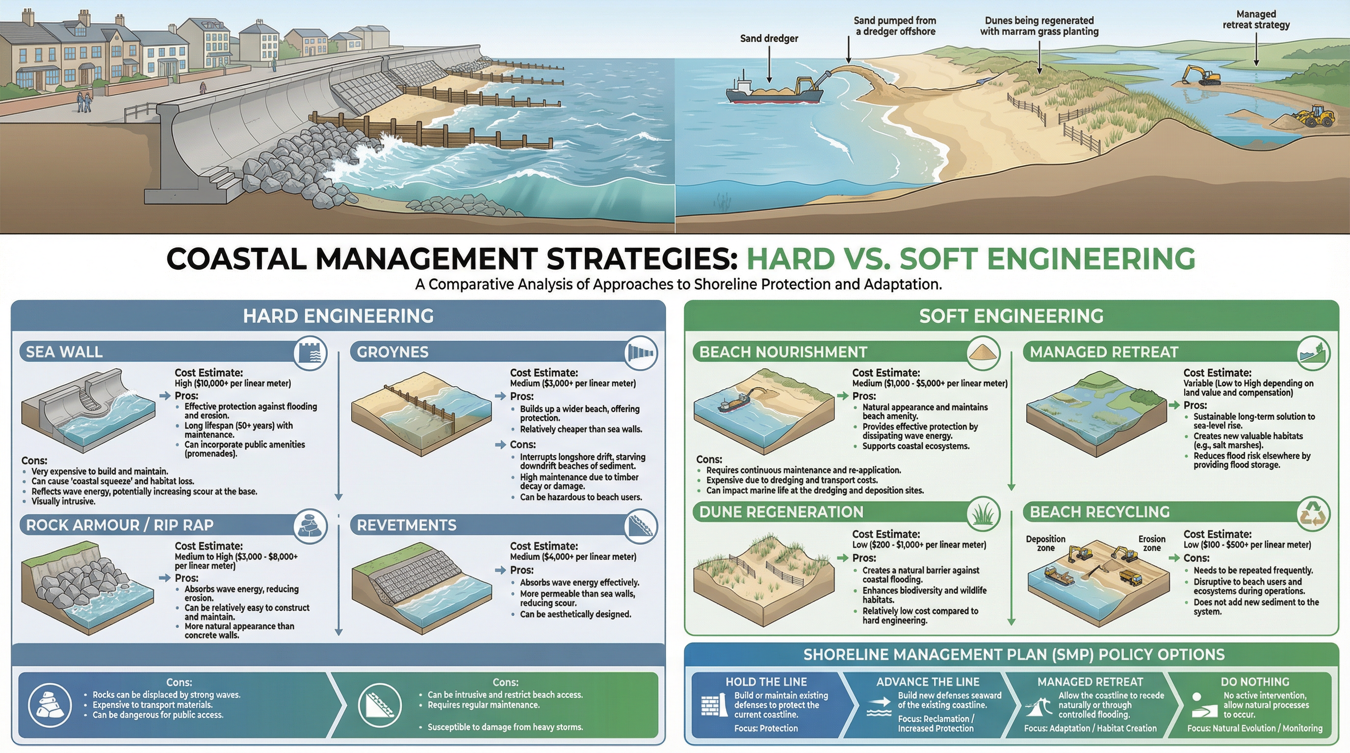 Comparison of Hard vs. Soft Coastal Engineering.