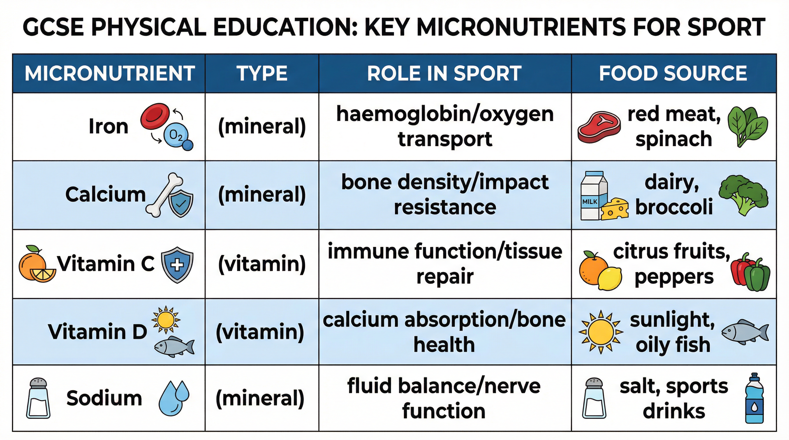 Key Micronutrients for athletic performance.