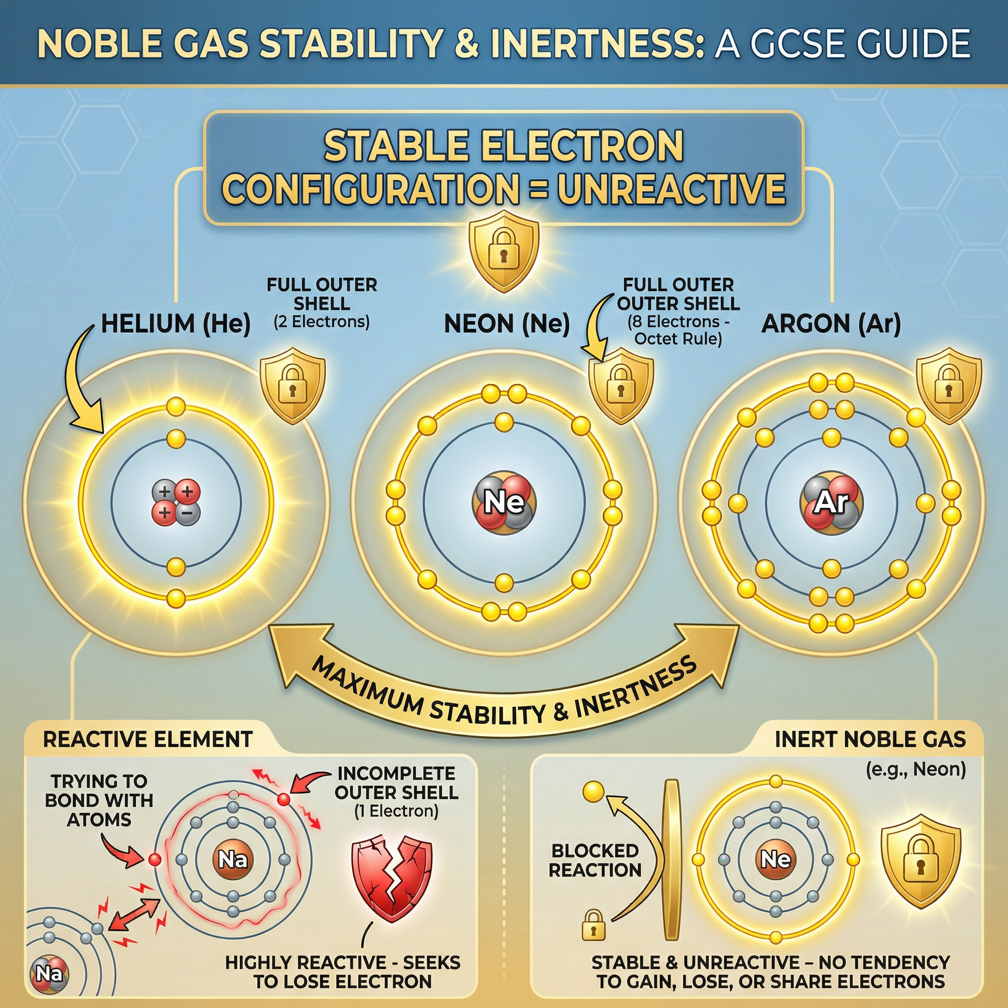 Diagram showing why the noble gases are so unreactive.