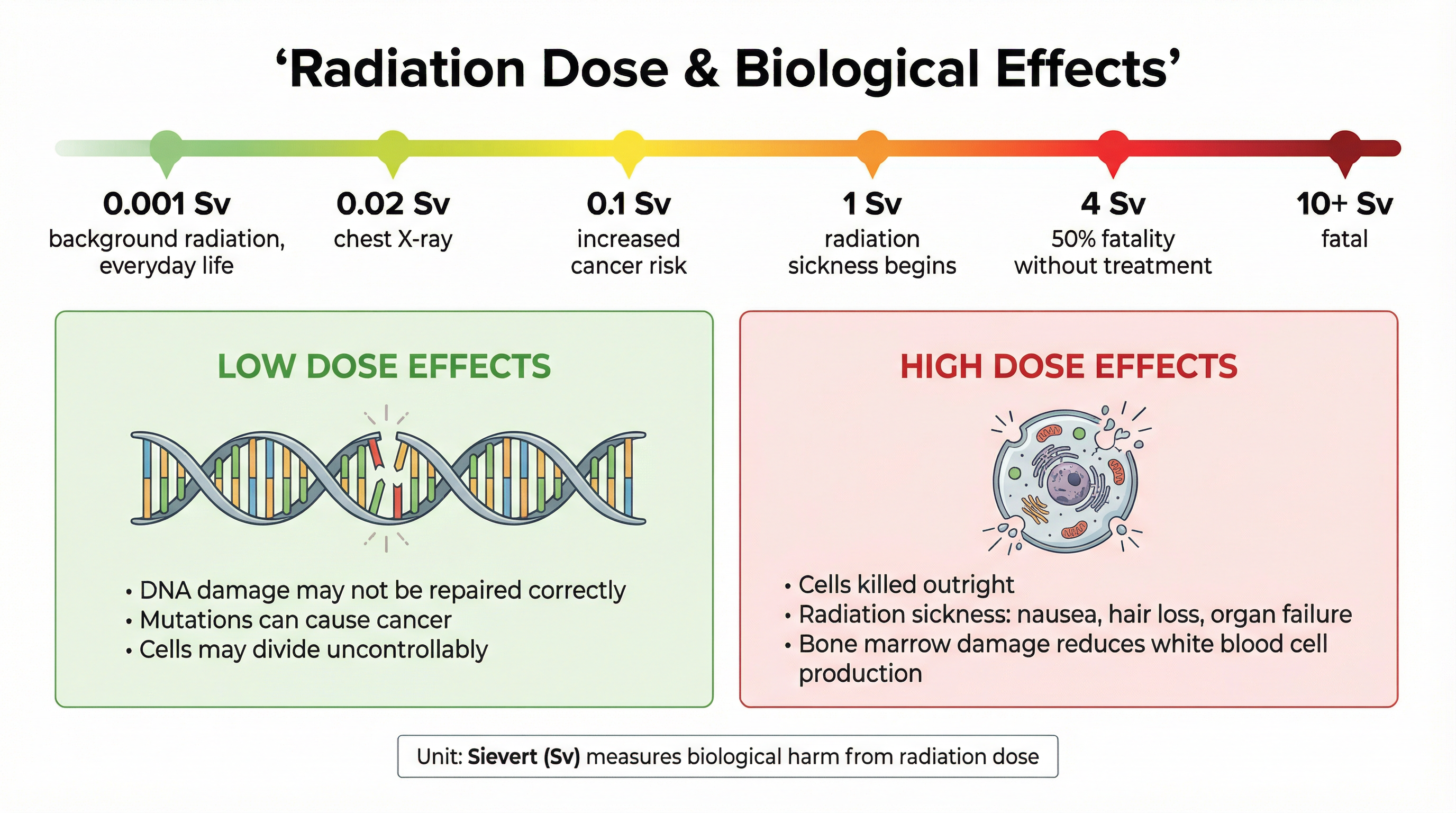 How different radiation doses affect the human body.