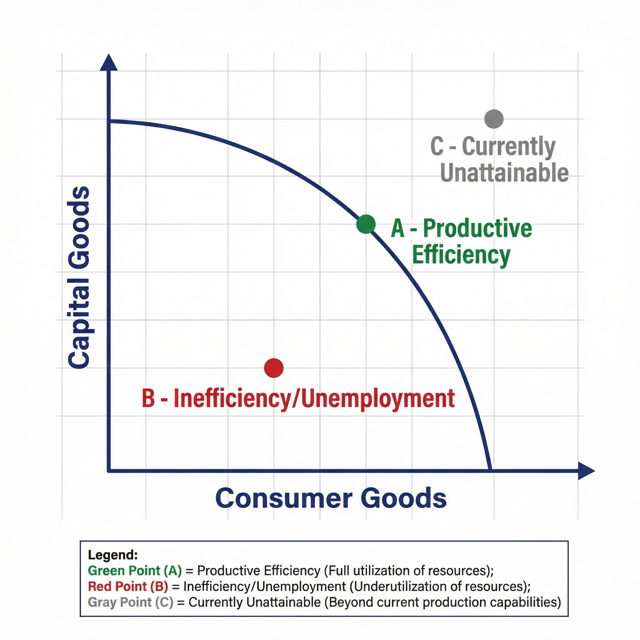 Diagram of a basic Production Possibility Frontier