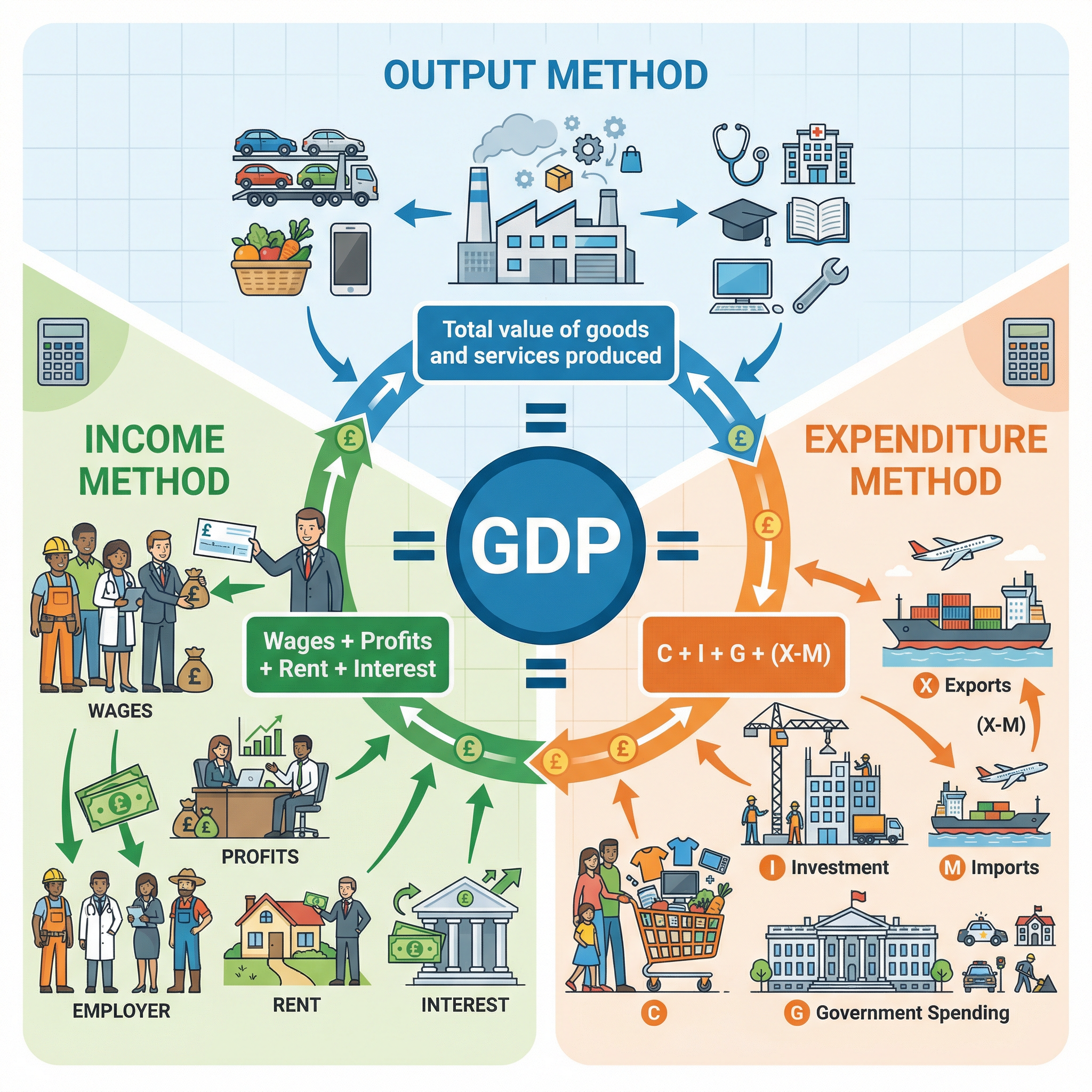 Three Methods of Calculating GDP - All Equal the Same Value