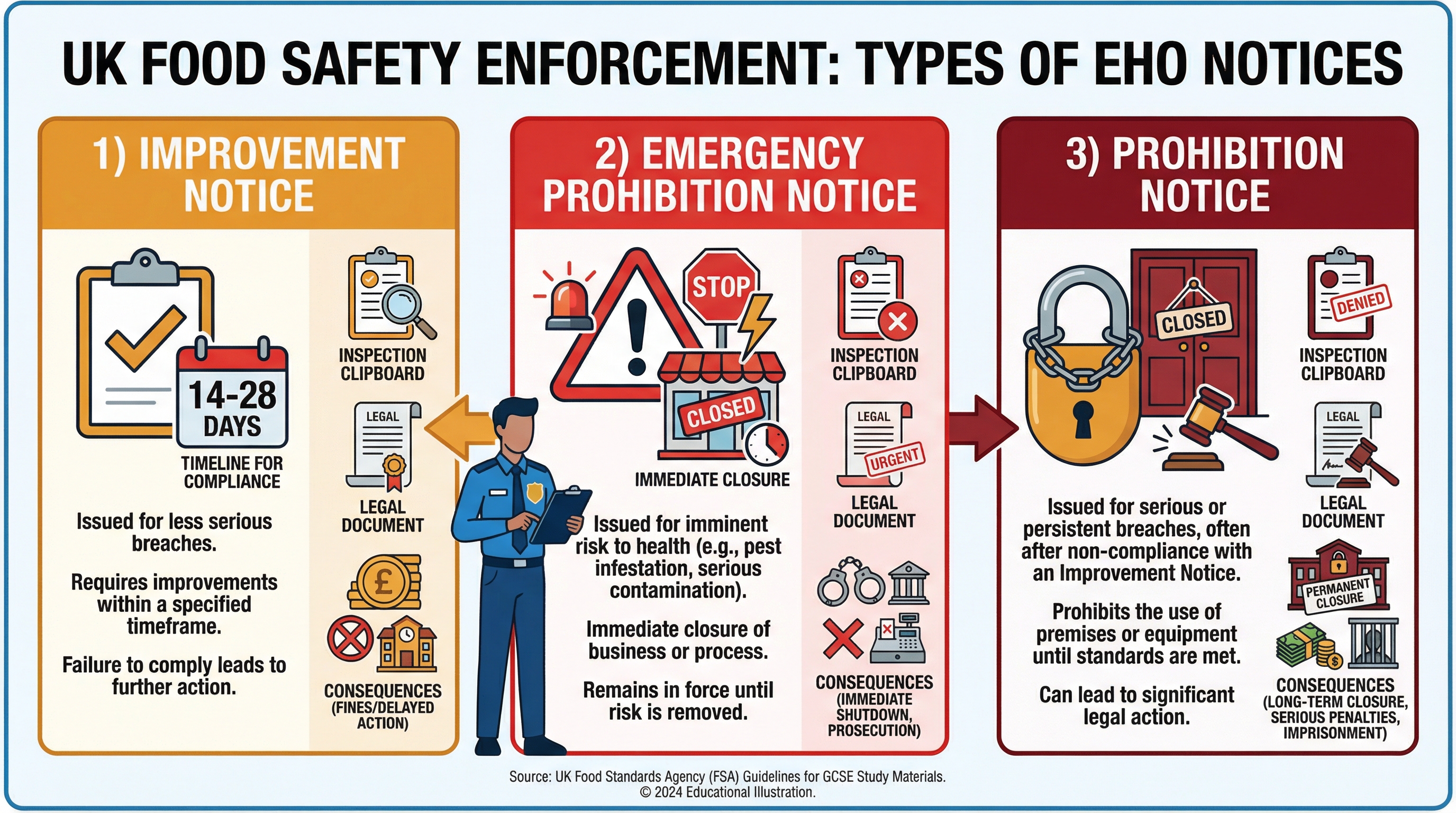 The enforcement powers of an Environmental Health Officer (EHO).
