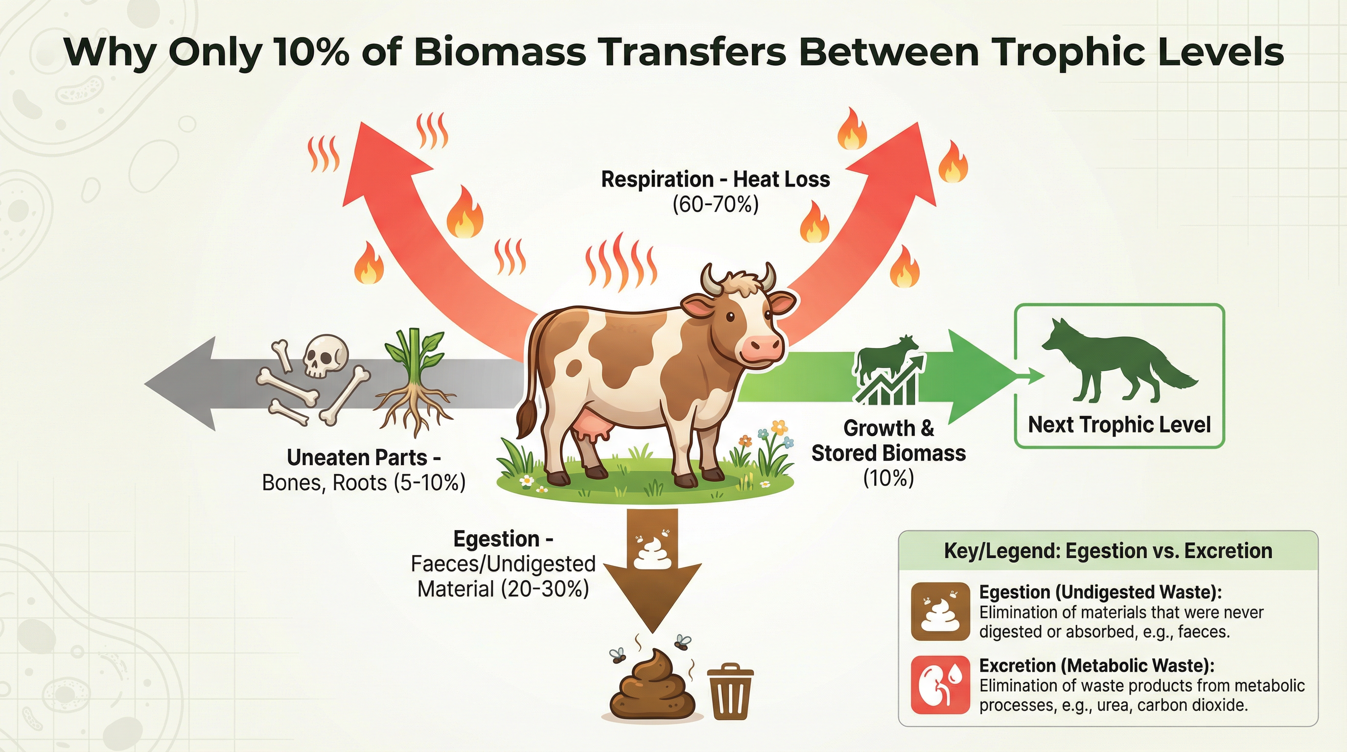 Diagram showing the pathways of biomass loss from a primary consumer.