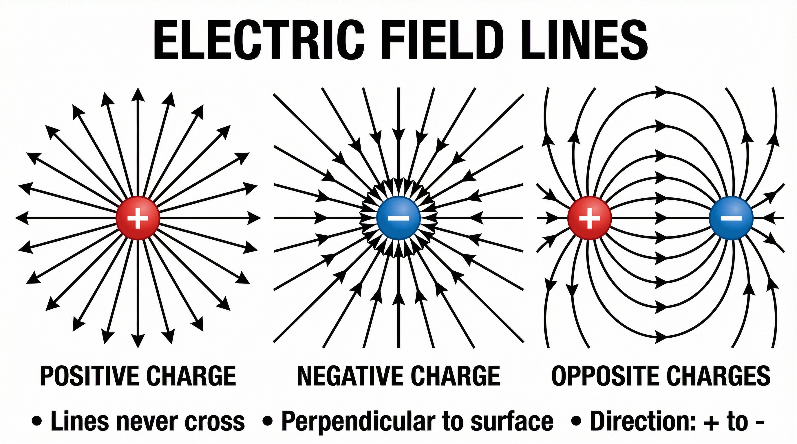 The patterns of electric field lines around point charges.