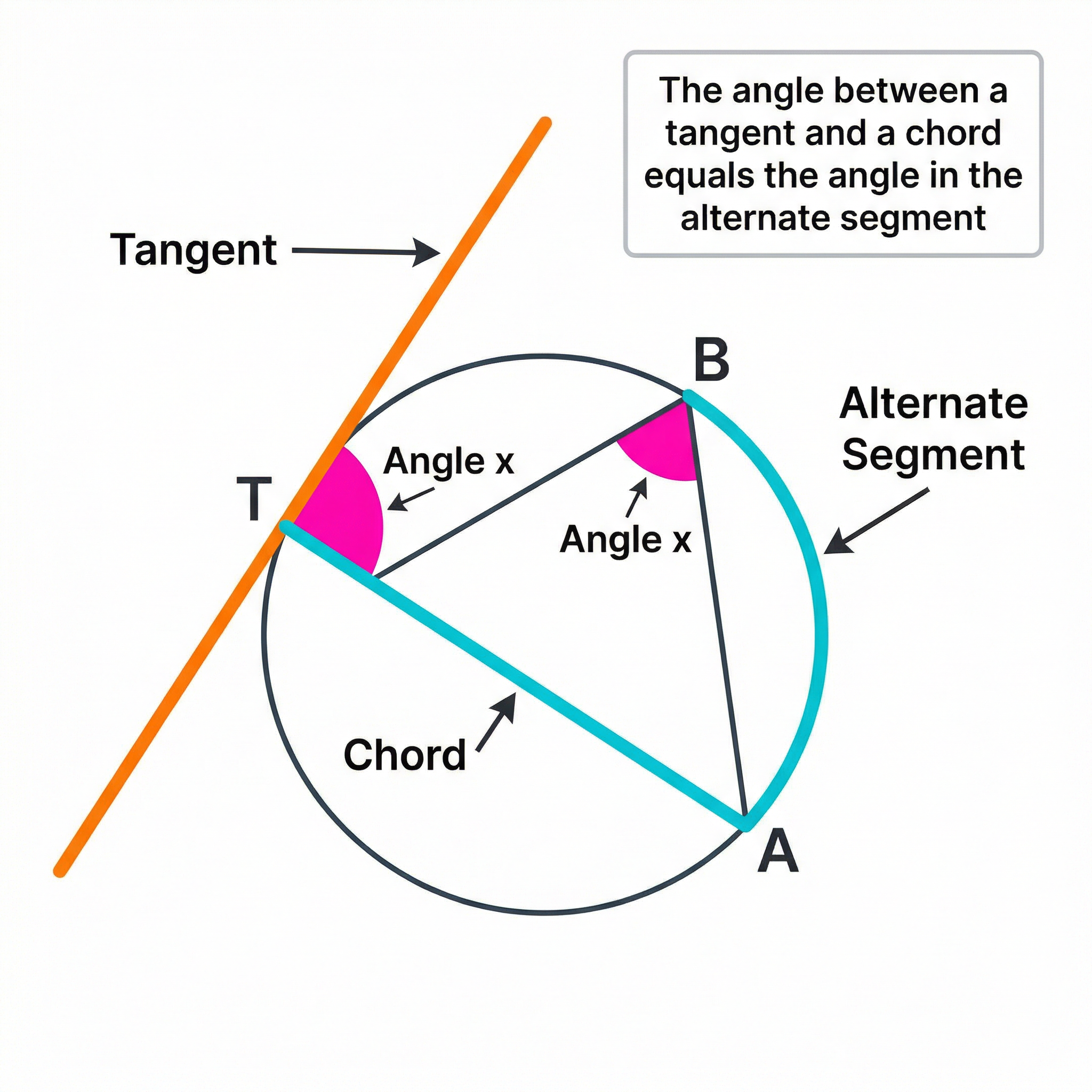 The angle between a tangent and a chord equals the angle in the alternate segment.
