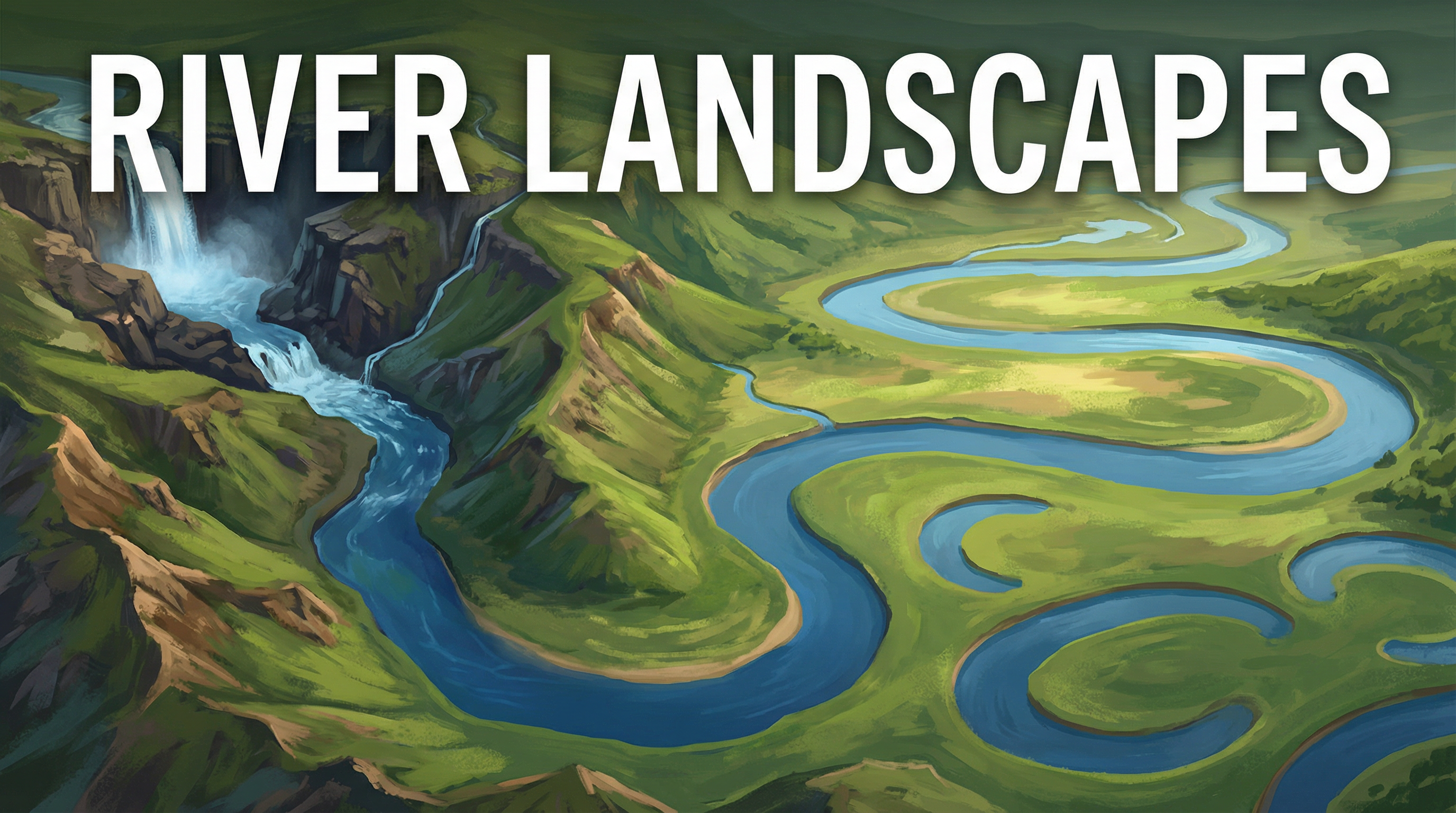 An illustration of the journey of a river and its changing landscape.