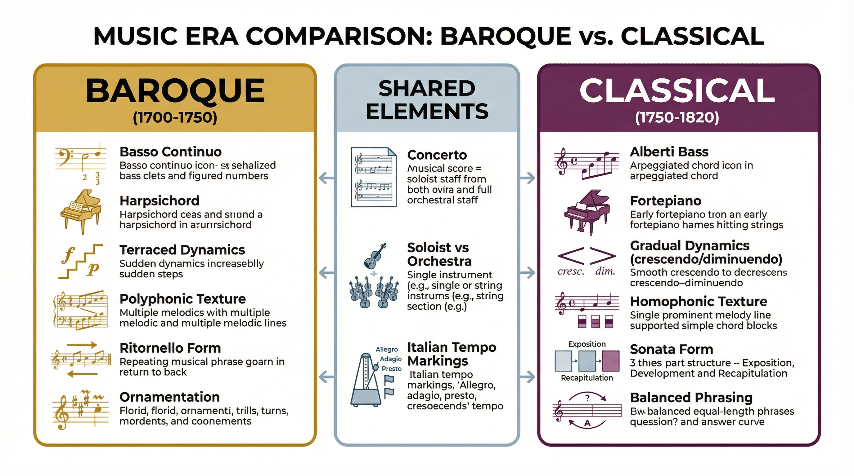 Comparison of Baroque and Classical Musical Features