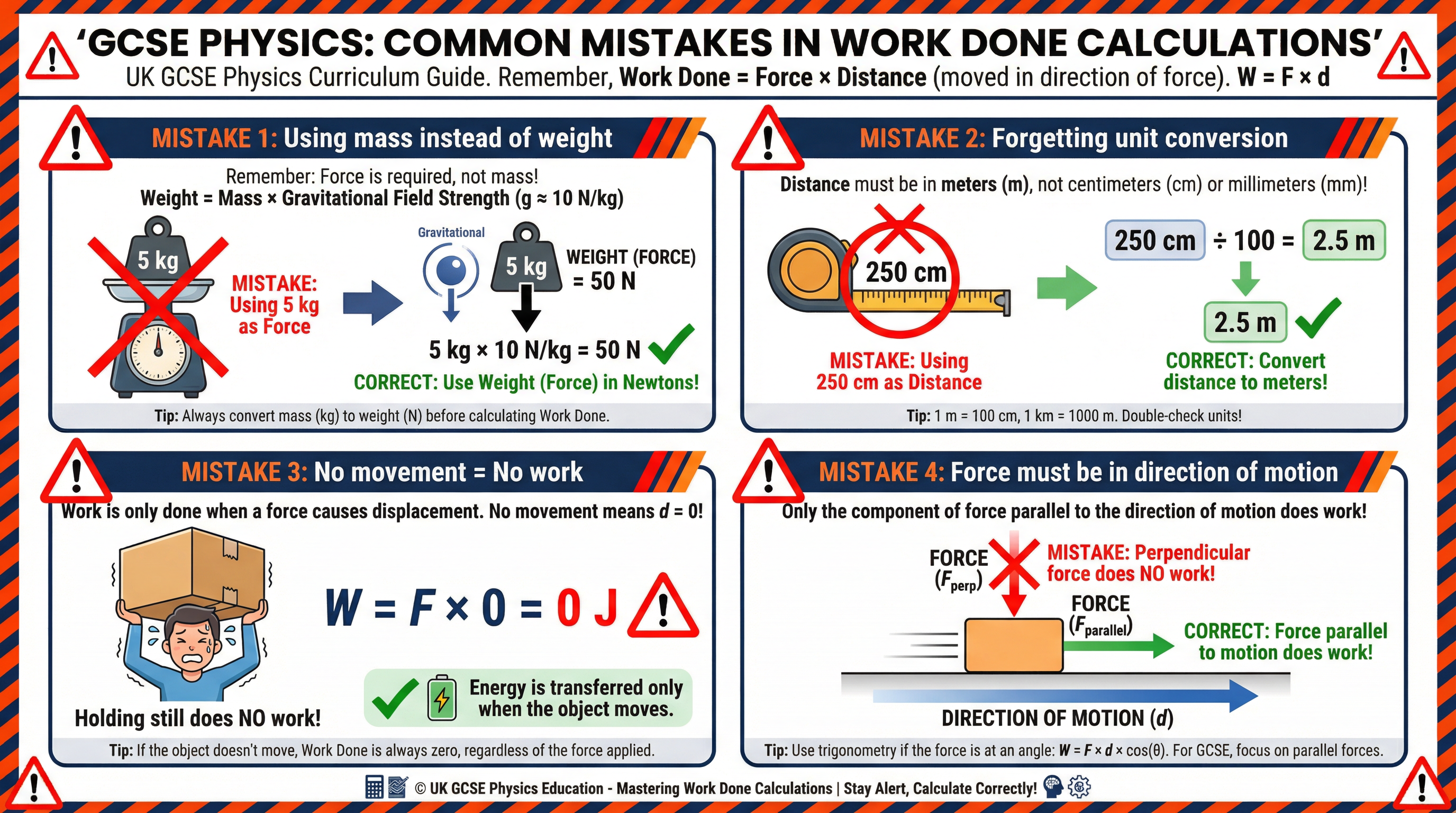 The four most common mistakes in Work Done calculations — and how to avoid every one of them
