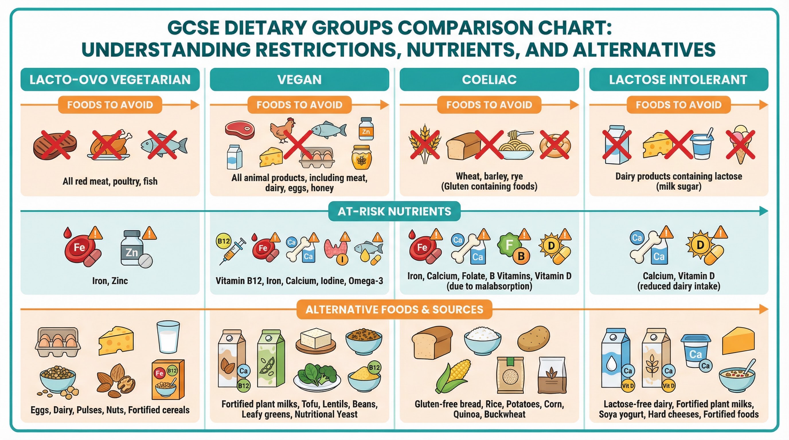 GCSE Dietary Groups Comparison Chart: Understanding Restrictions, Nutrients, and Alternatives