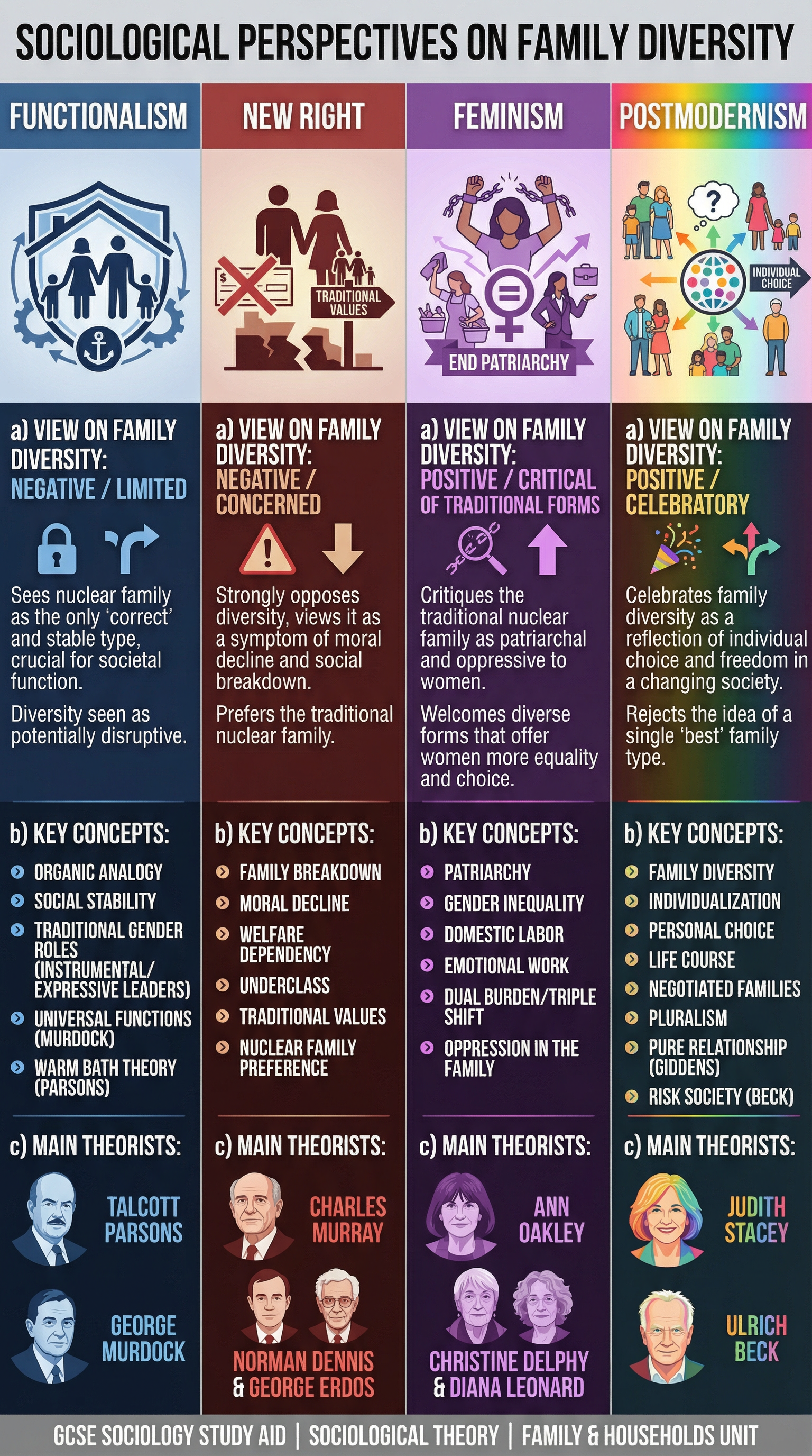 Sociological Perspectives on Family Diversity: Functionalism, New Right, Feminism, Postmodernism