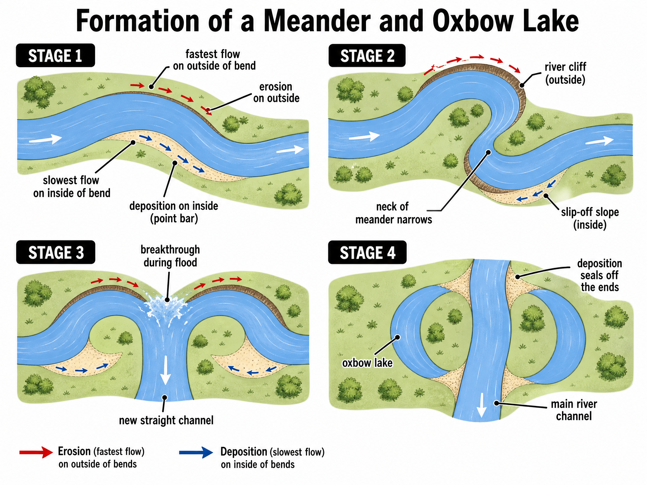 Formation of a Meander and Oxbow Lake