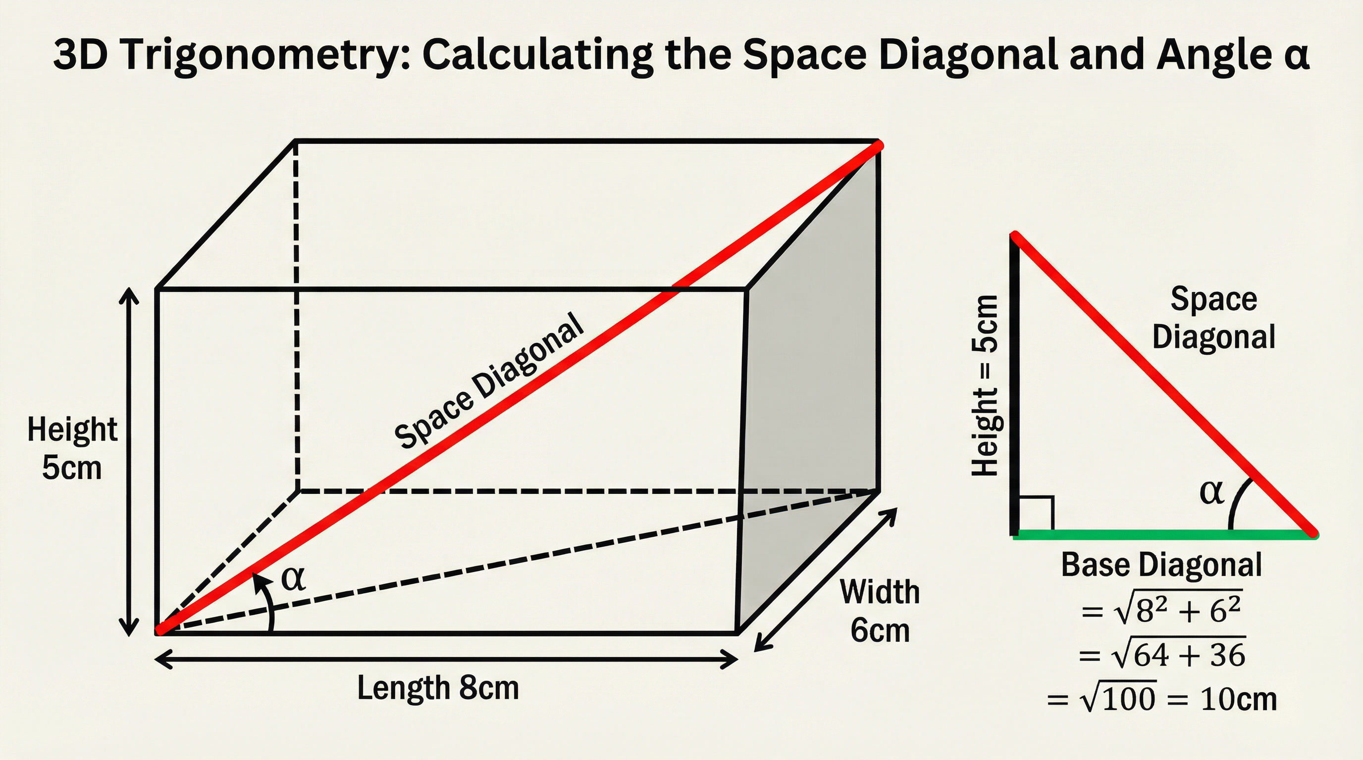 Visualising the 2D triangle within a 3D shape is a key skill for Higher Tier questions.