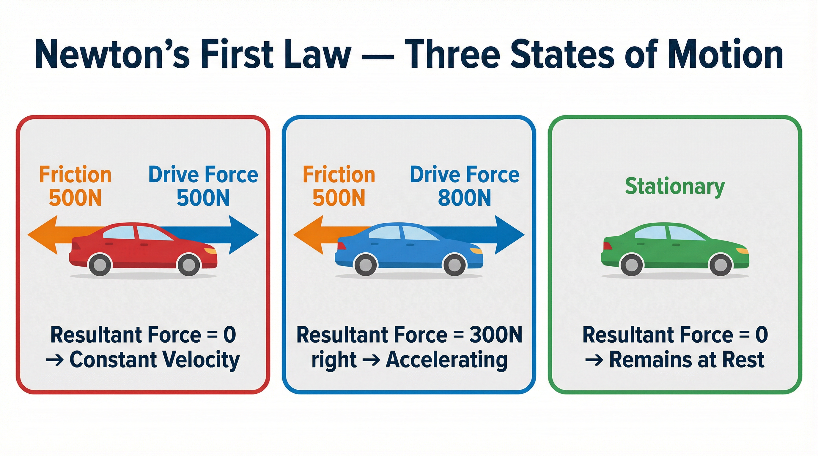 Diagram illustrating the link between resultant force and motion.