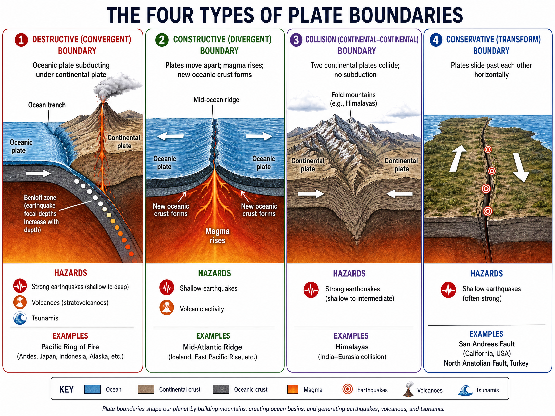 The Four Types of Plate Boundaries