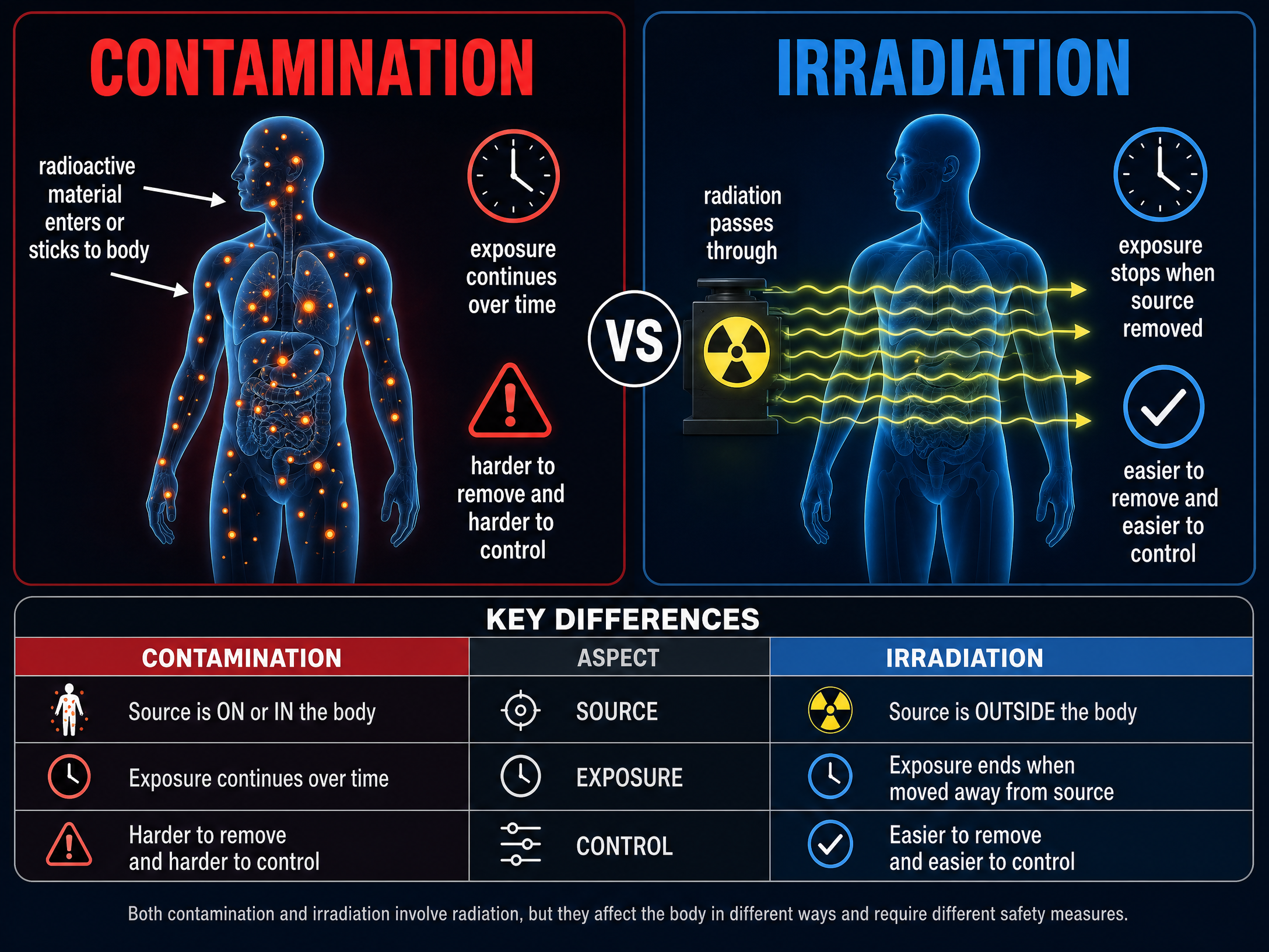 Comparing Contamination and Irradiation