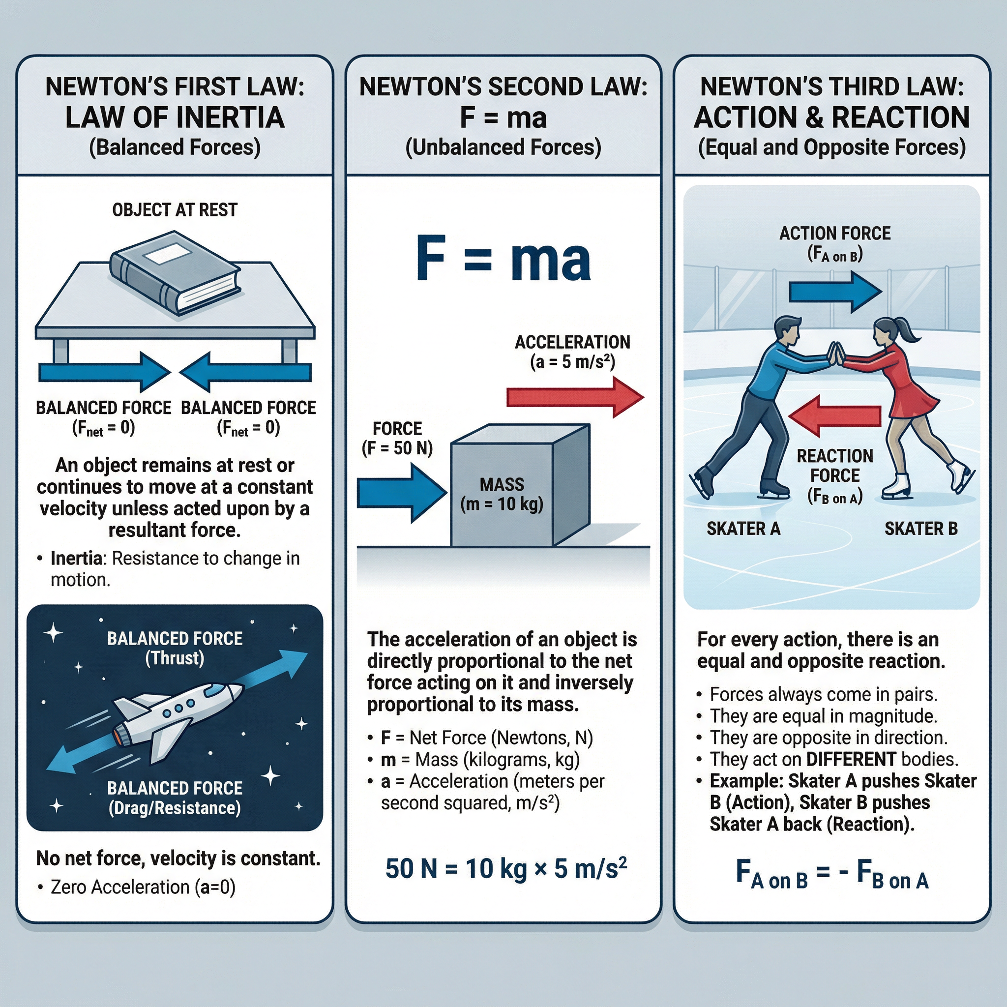 Newton's Three Laws of Motion explained visually