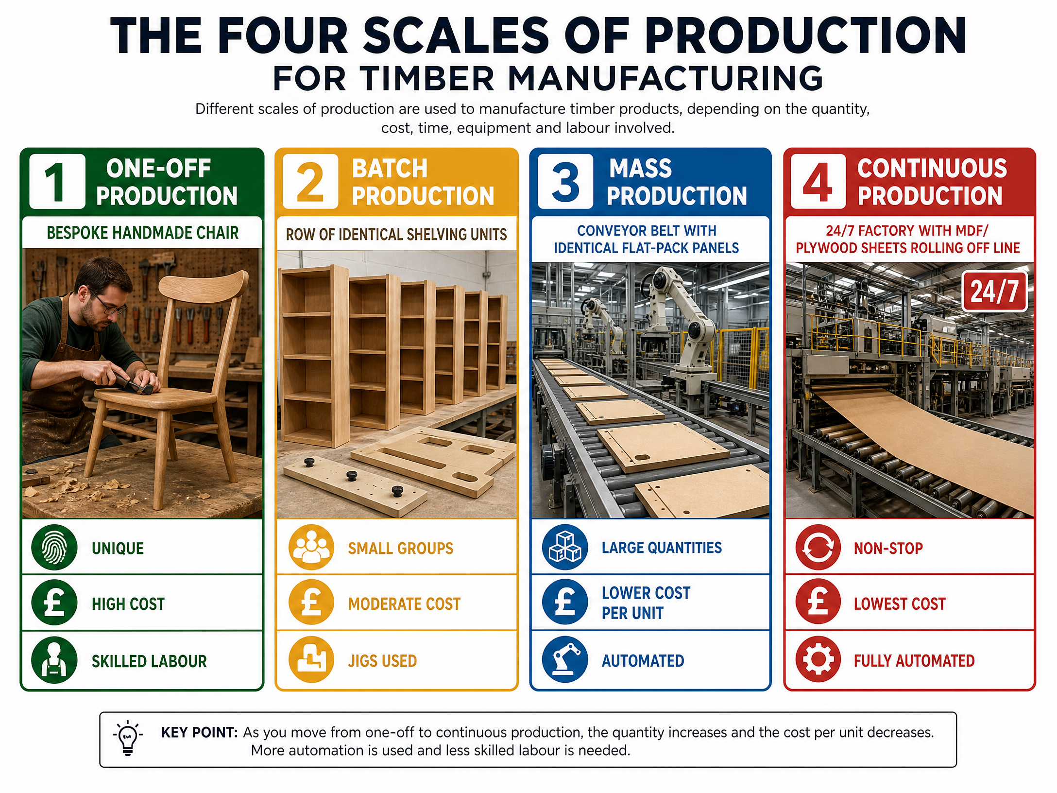The four scales of production for timber manufacturing