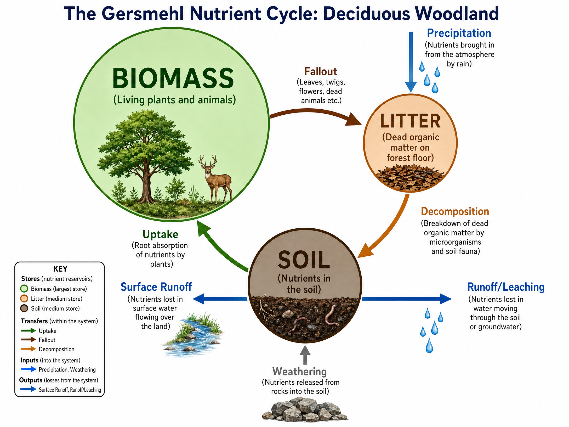 The Gersmehl Nutrient Cycle for Deciduous Woodlands.