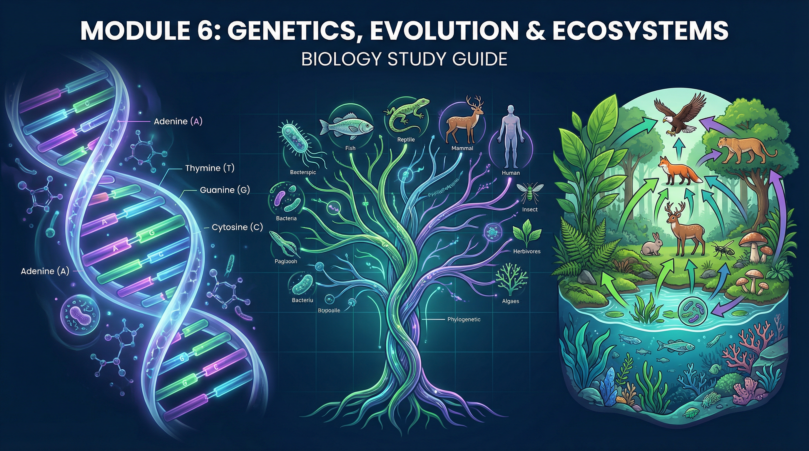 Header image for Module 6: Genetics, Evolution & Ecosystems