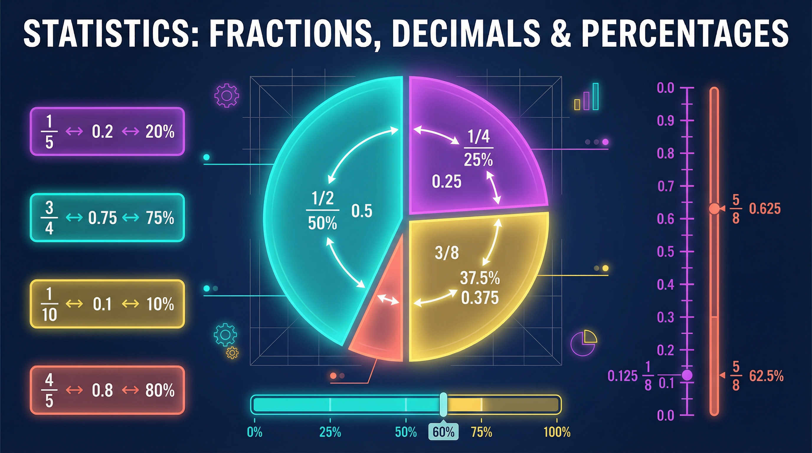 Fractions, Decimals, and Percentages: Three ways to say the same thing.