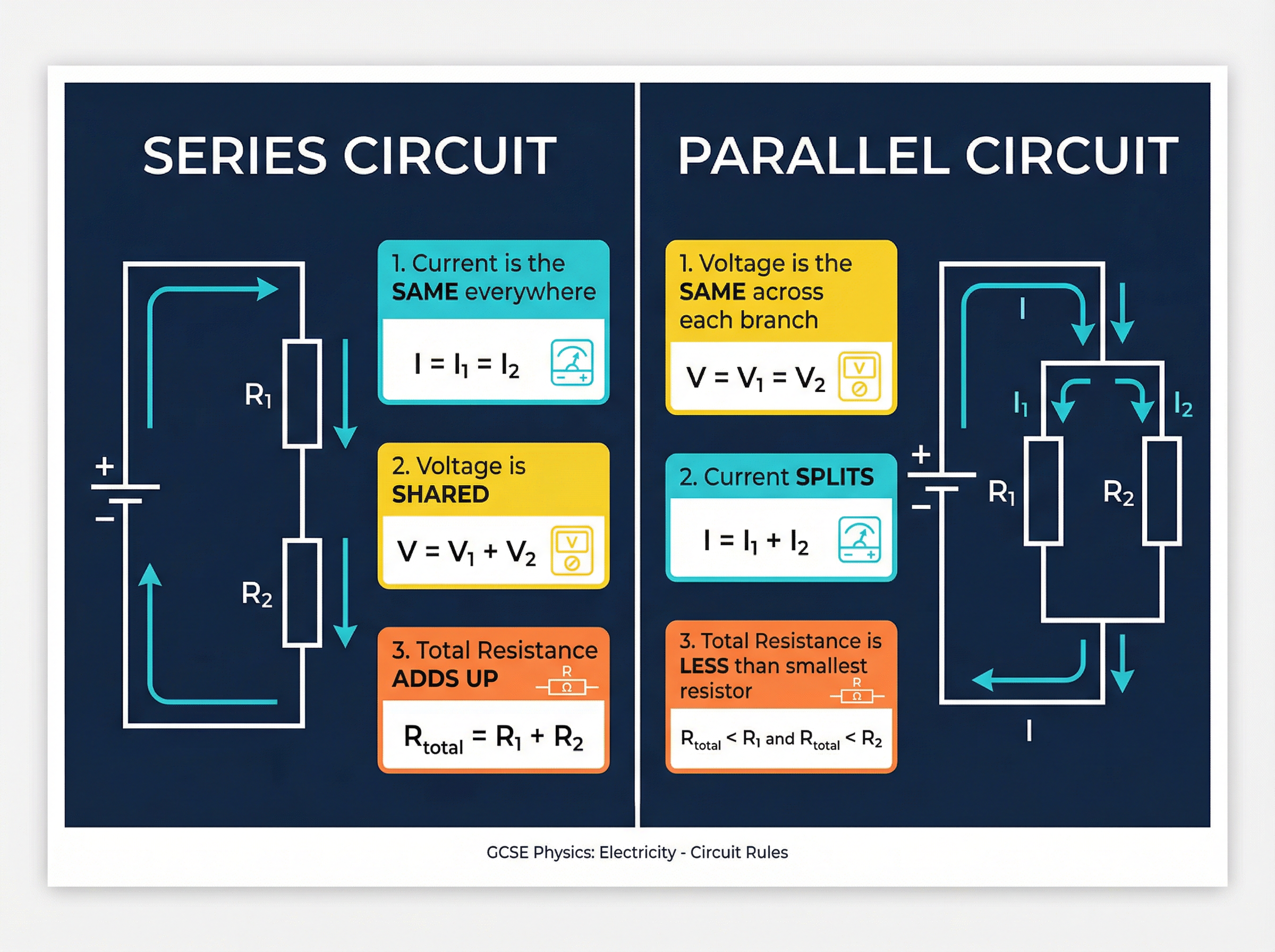Key rules for Series vs Parallel Circuits