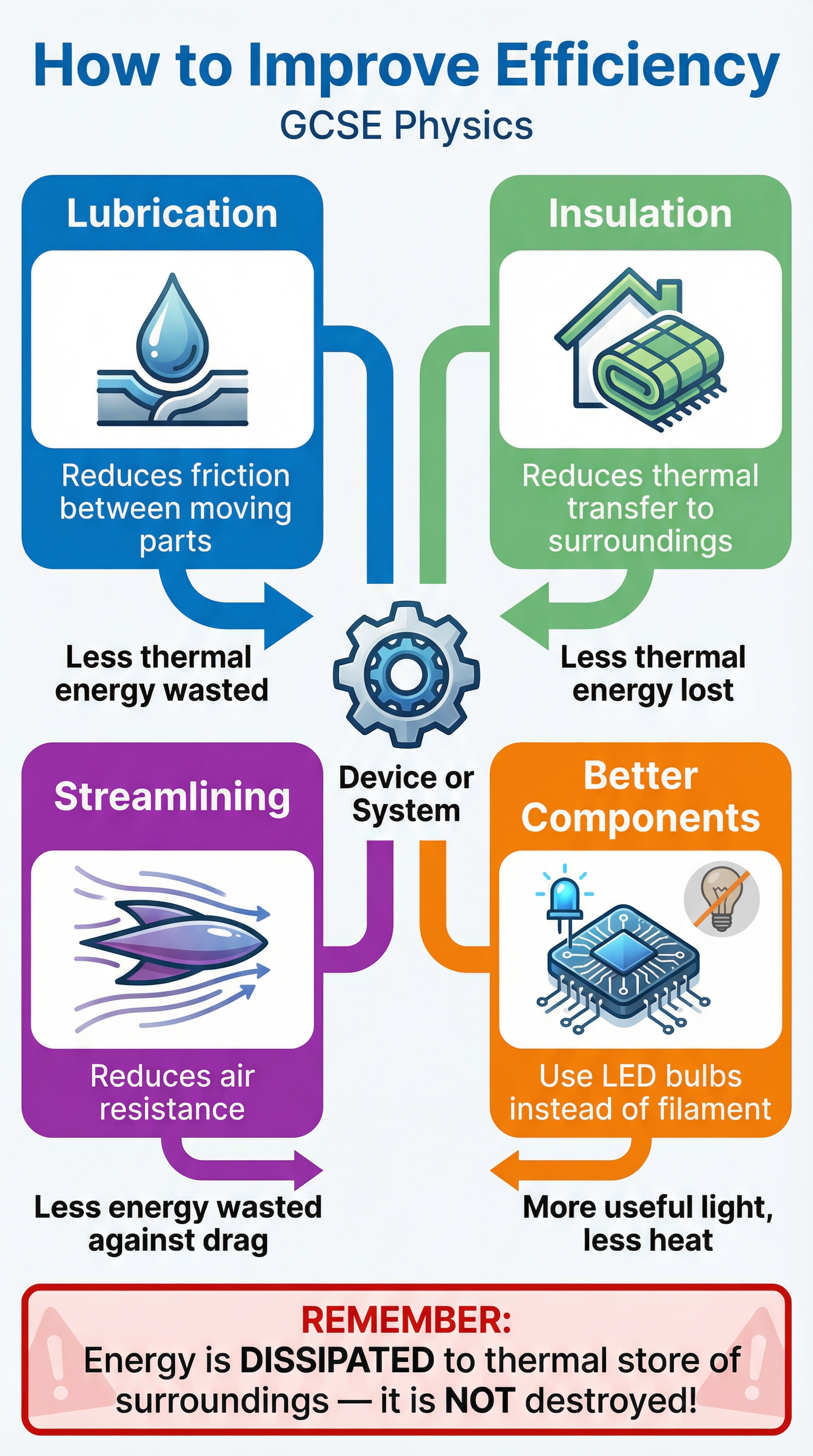 How to Improve Efficiency — the four key mechanisms with energy explanations
