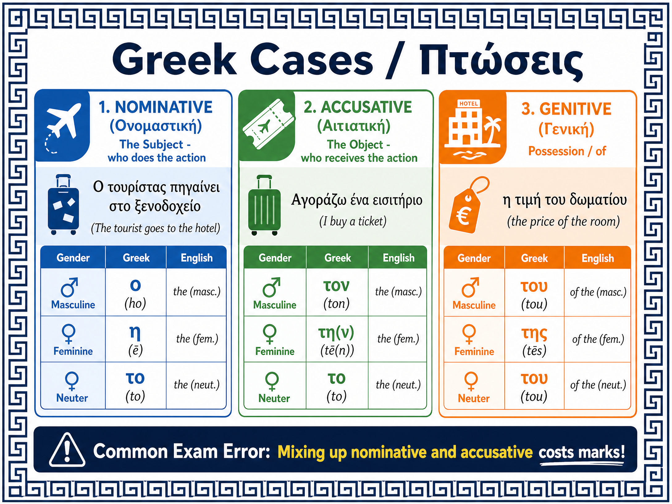 Greek Cases Reference Card