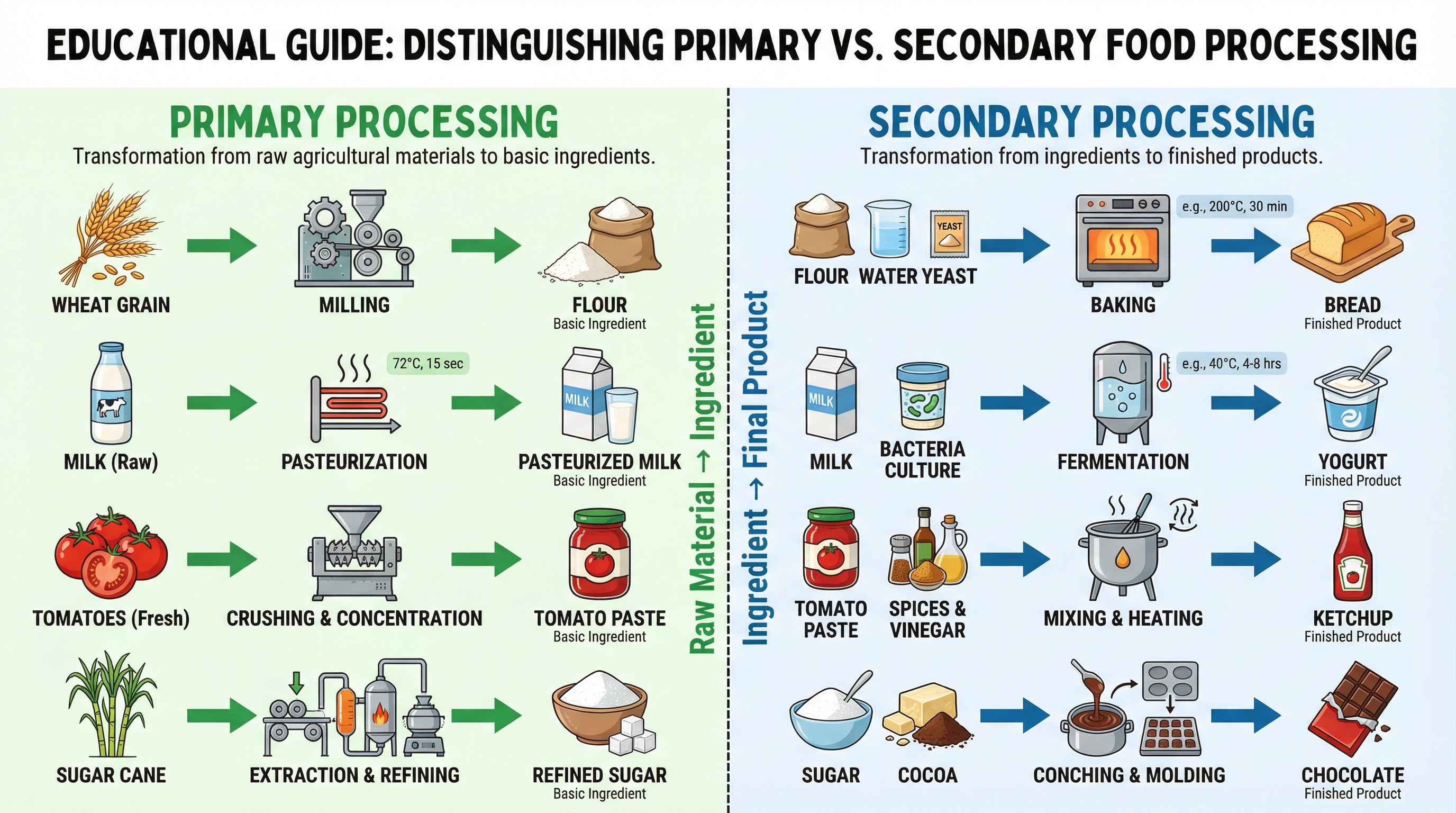 Primary vs. Secondary Processing: From Raw Material to Final Product.