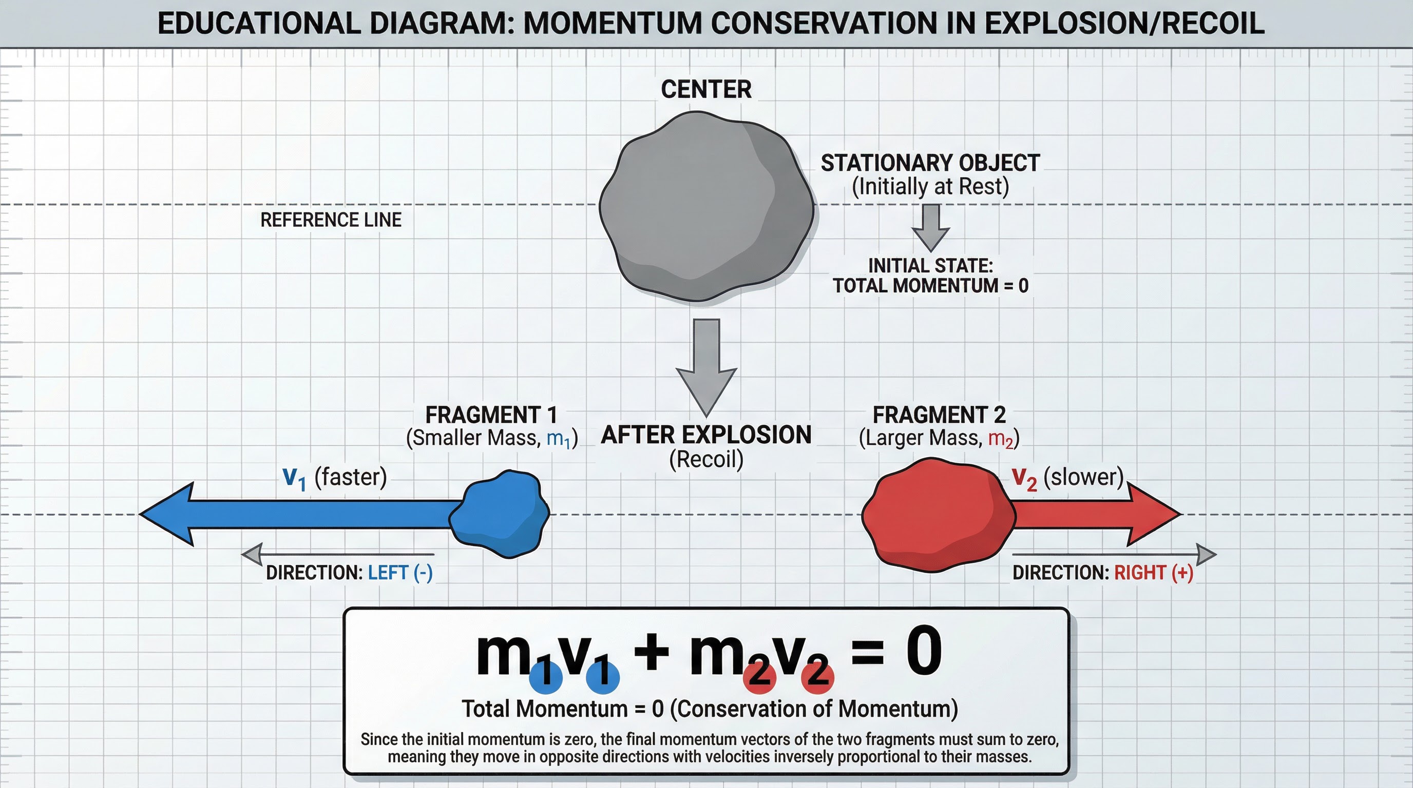 Conservation of momentum in an explosion.